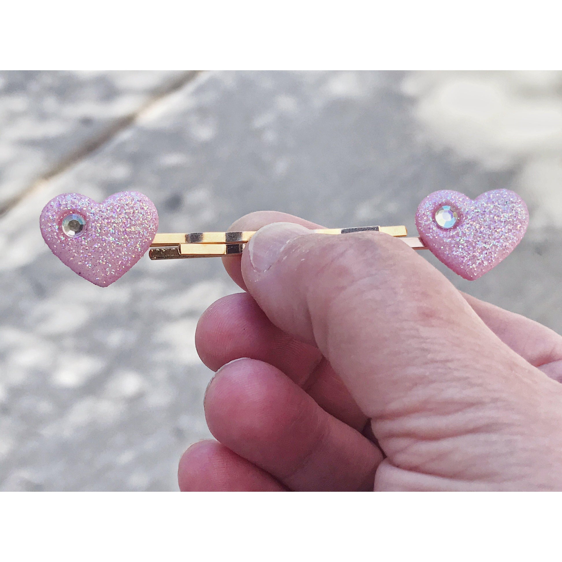 Pink Glitter Heart Hair Pins with Rhinestone - Sparkling & Glamorous Accessories