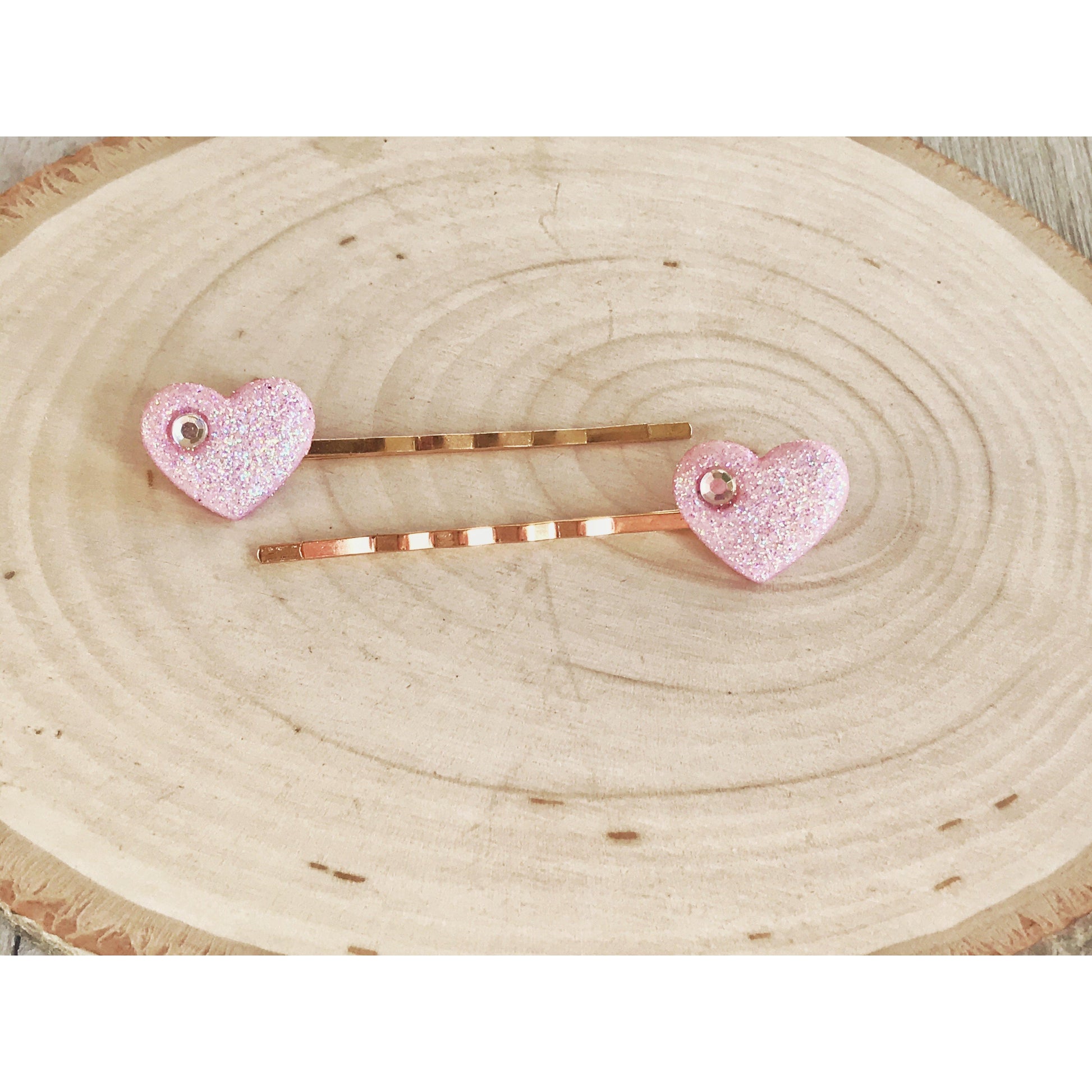 Pink Glitter Heart Hair Pins with Rhinestone - Sparkling & Glamorous Accessories