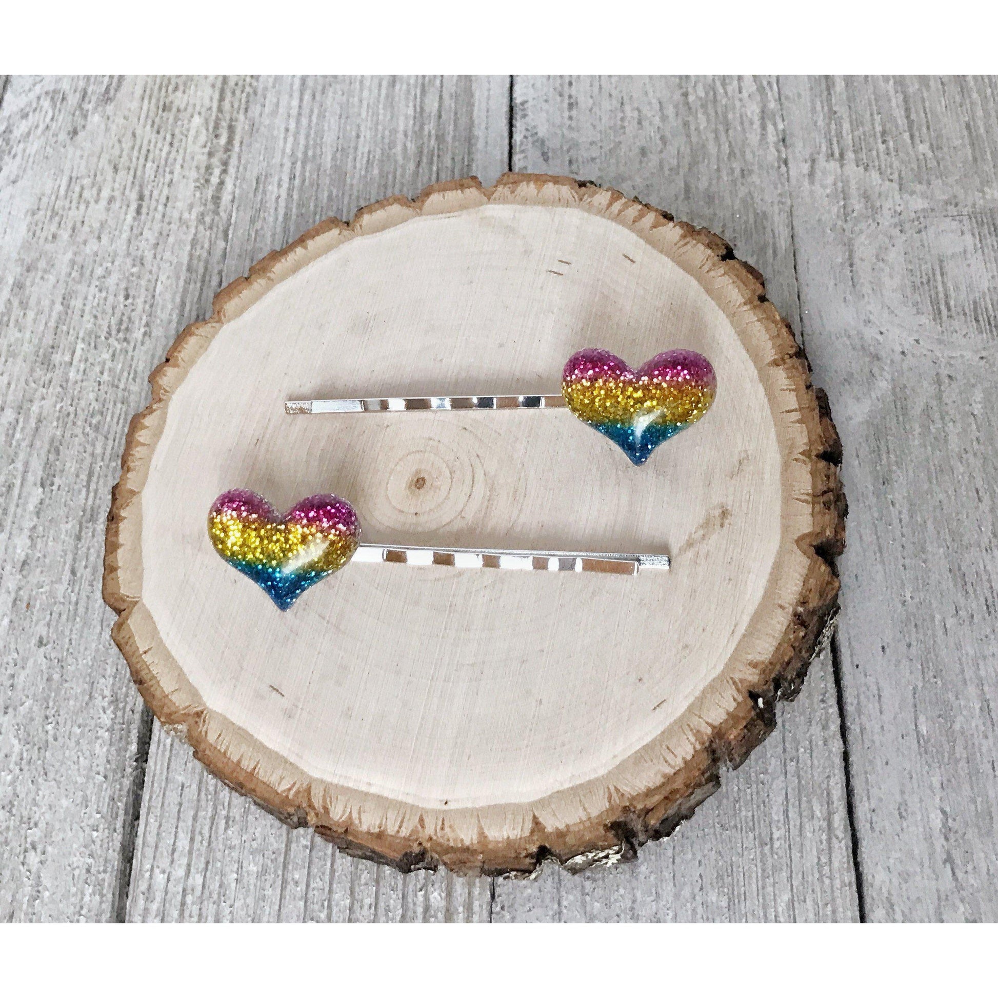 Rainbow Glitter Heart Hair Pins - Sparkling and Colorful Accessories