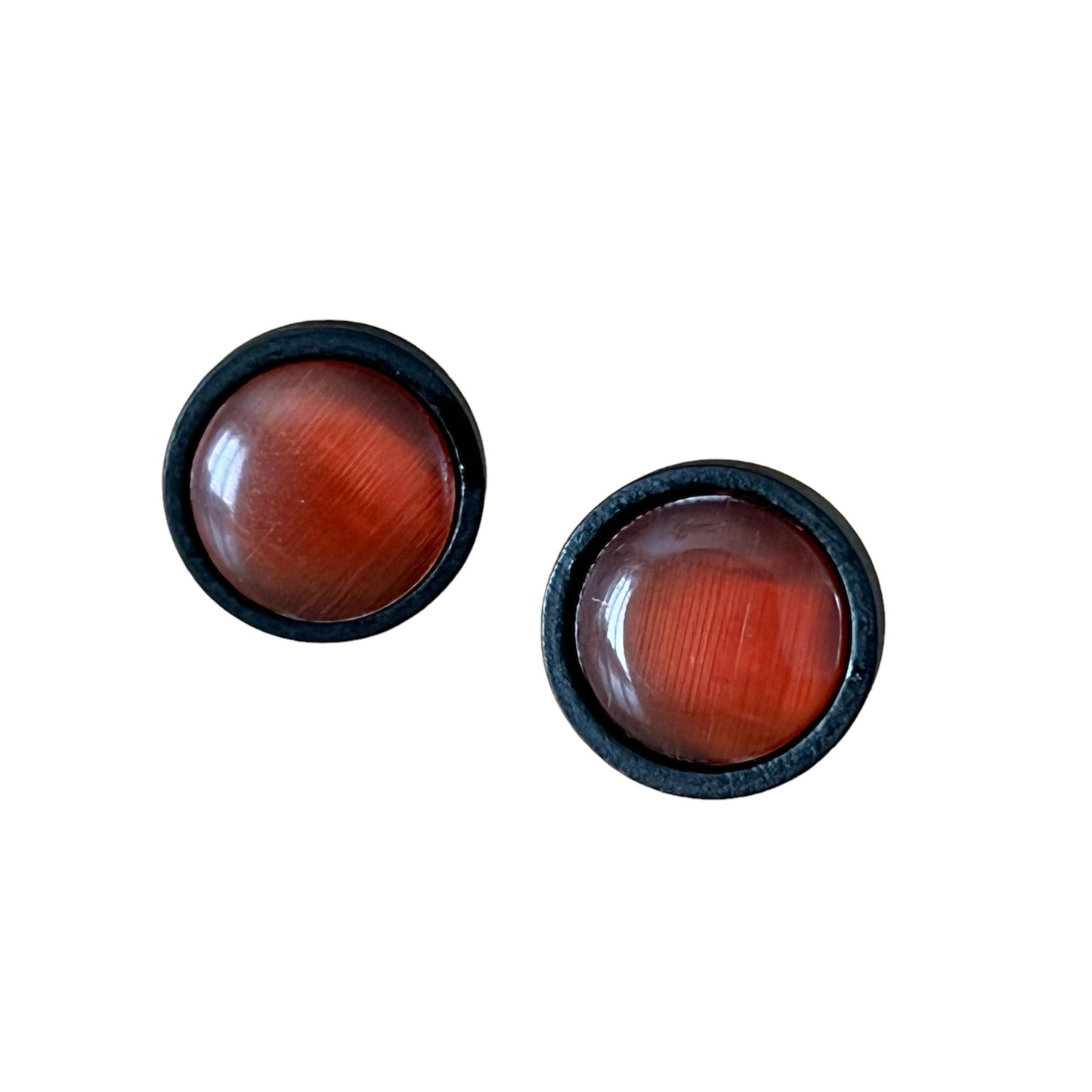 Orange Resin Black Wood Unisex Stud Earrings - Unique & Stylish Accessories