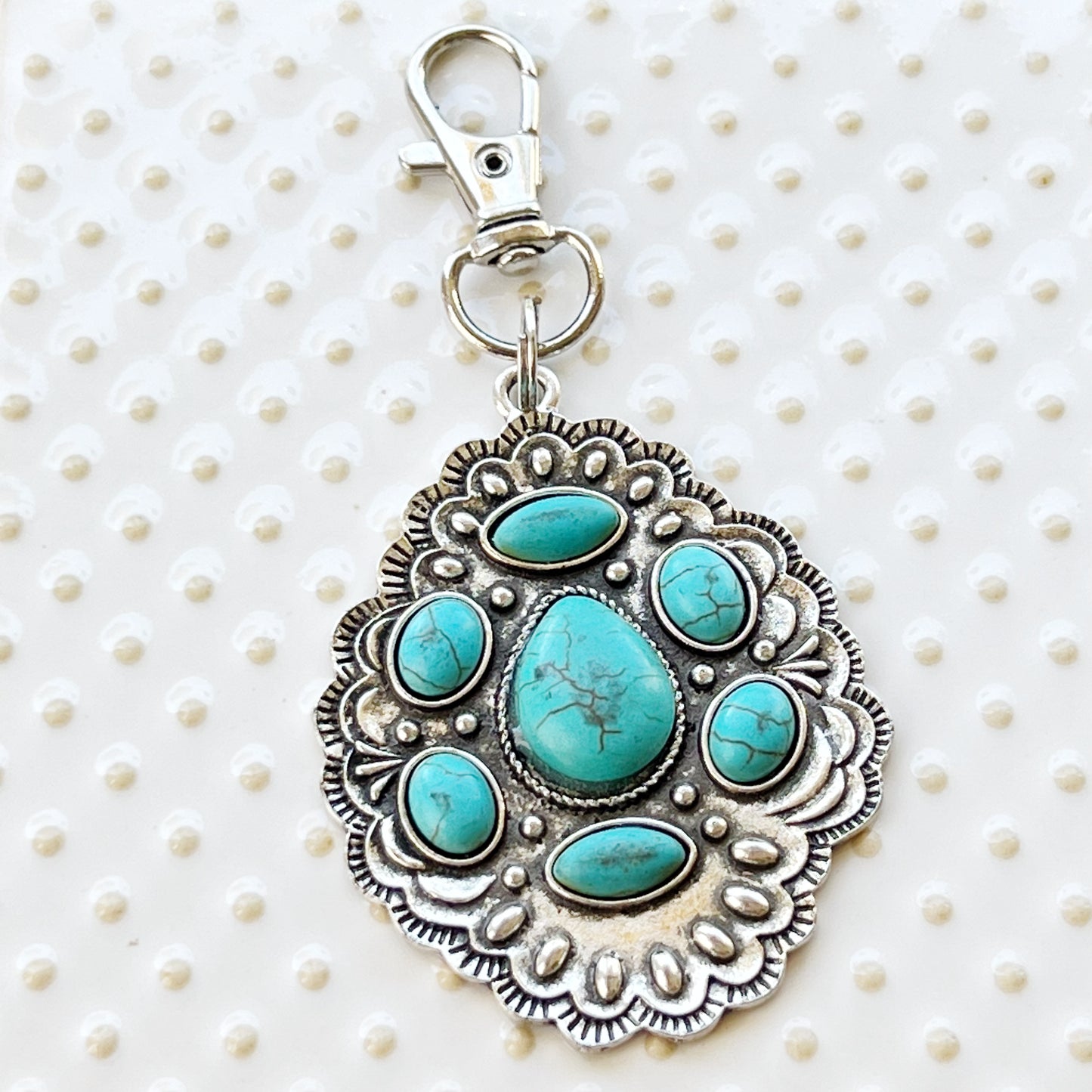 Turquoise Western Zipper Pull Handbag Charm