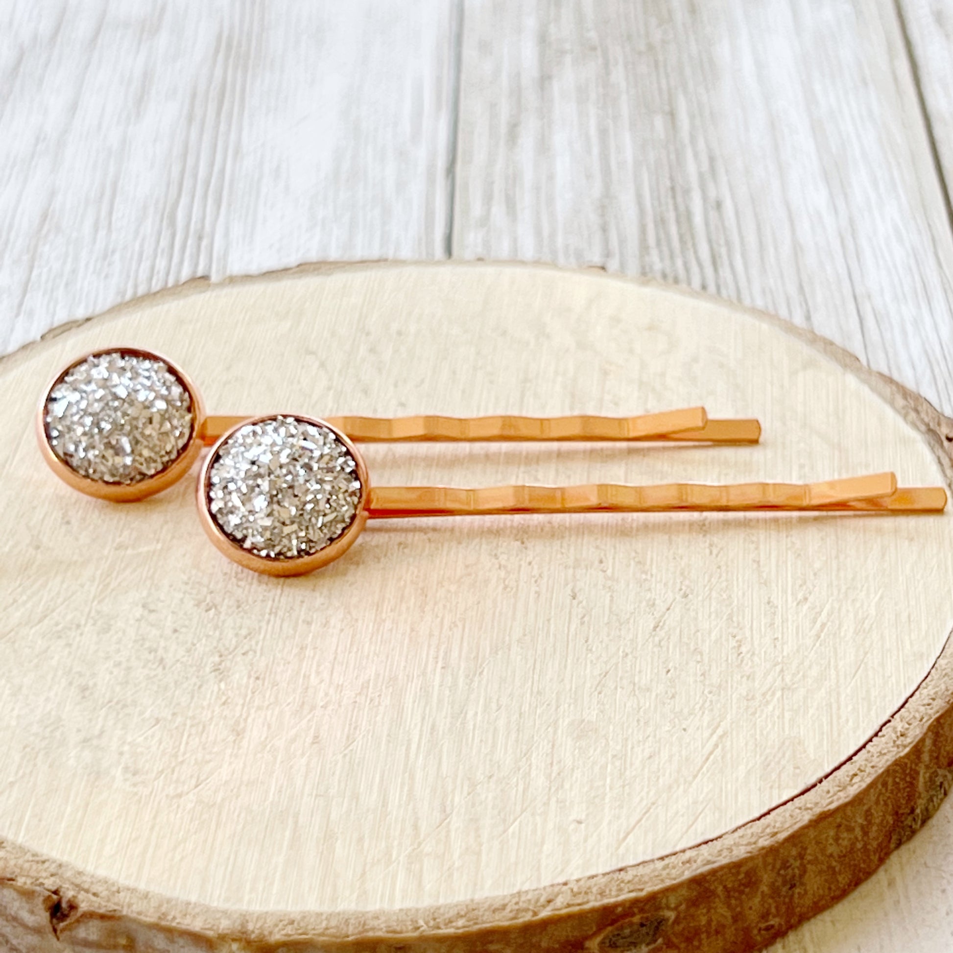 Rose Gold Hair Pins: Sparkling Silver Druzy Accents for Glamorous Styles