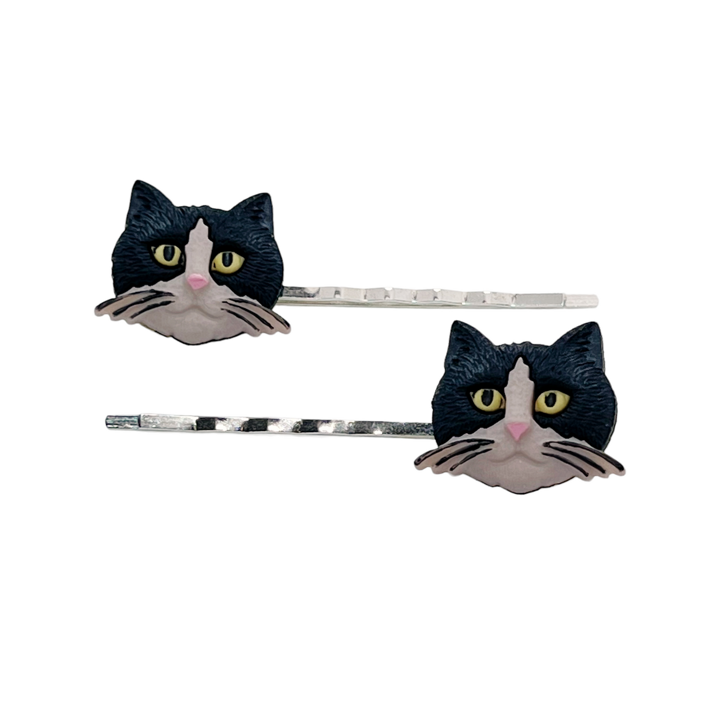 Black & Tan Cat Bobby Pins - Adorable Feline-Inspired Hair Accessories