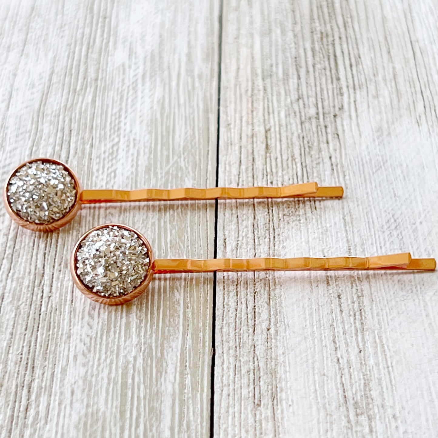 Rose Gold Hair Pins: Sparkling Silver Druzy Accents for Glamorous Styles