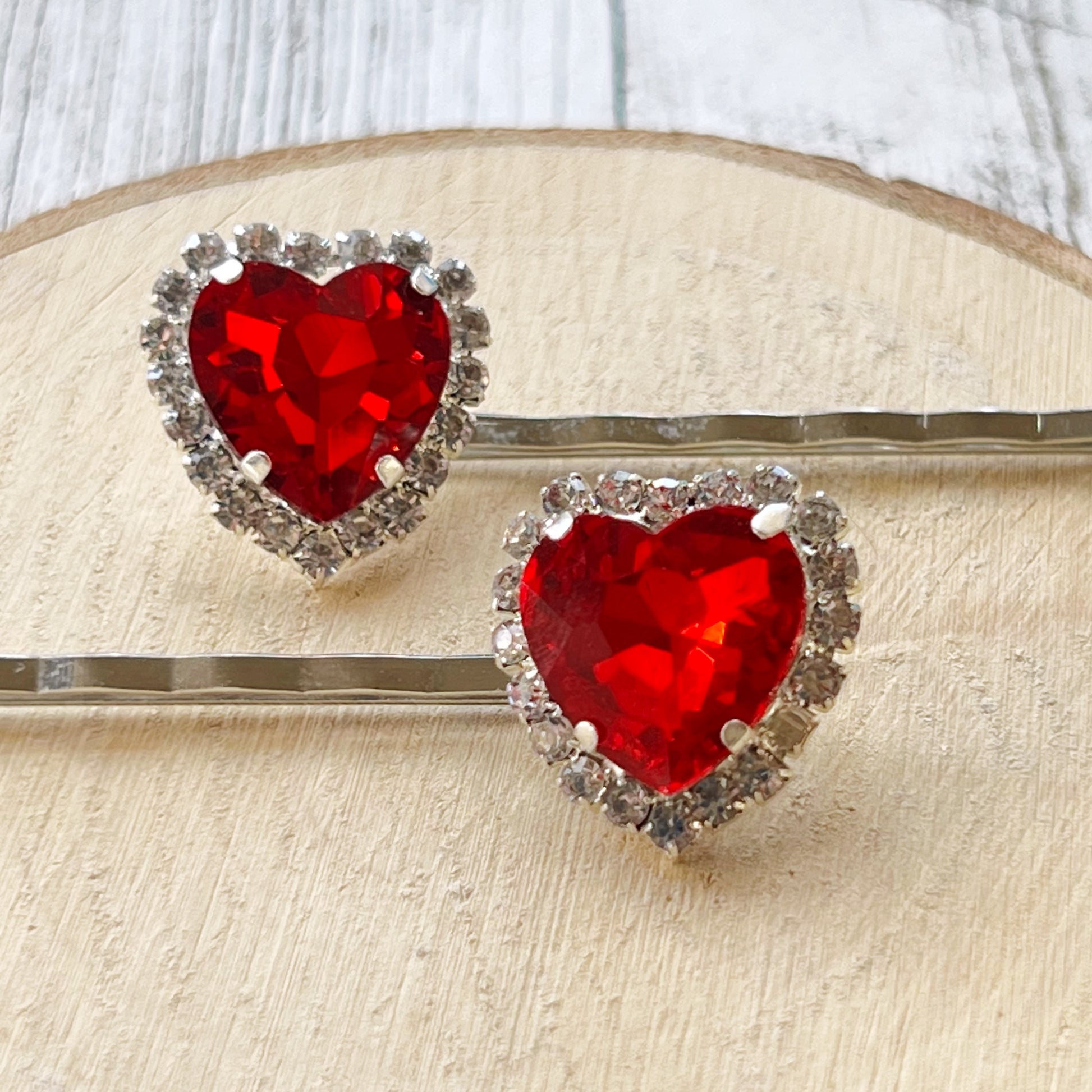 Red Rhinestone Heart Hair Pins