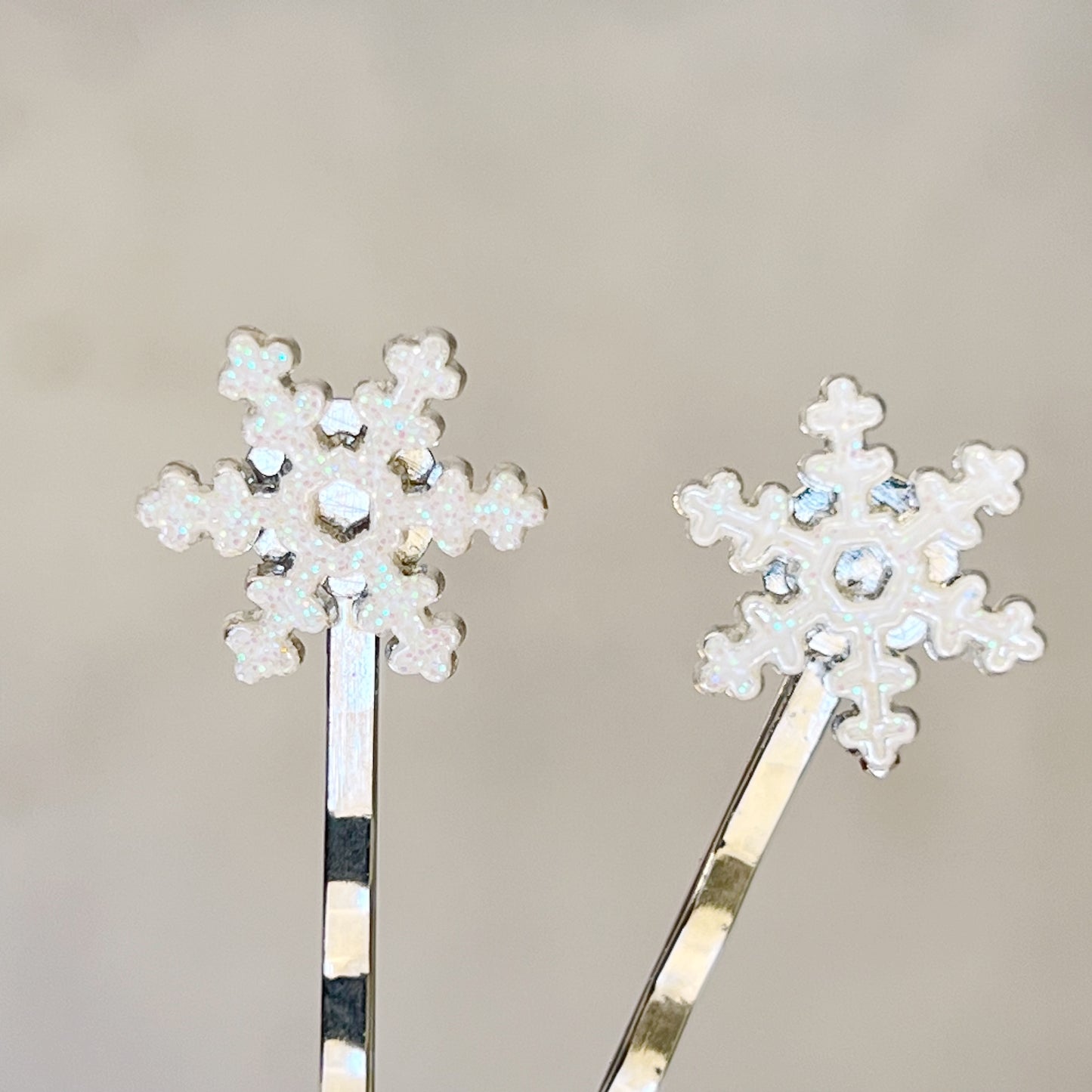 White Glitter Silver Snowflake Hair Pin