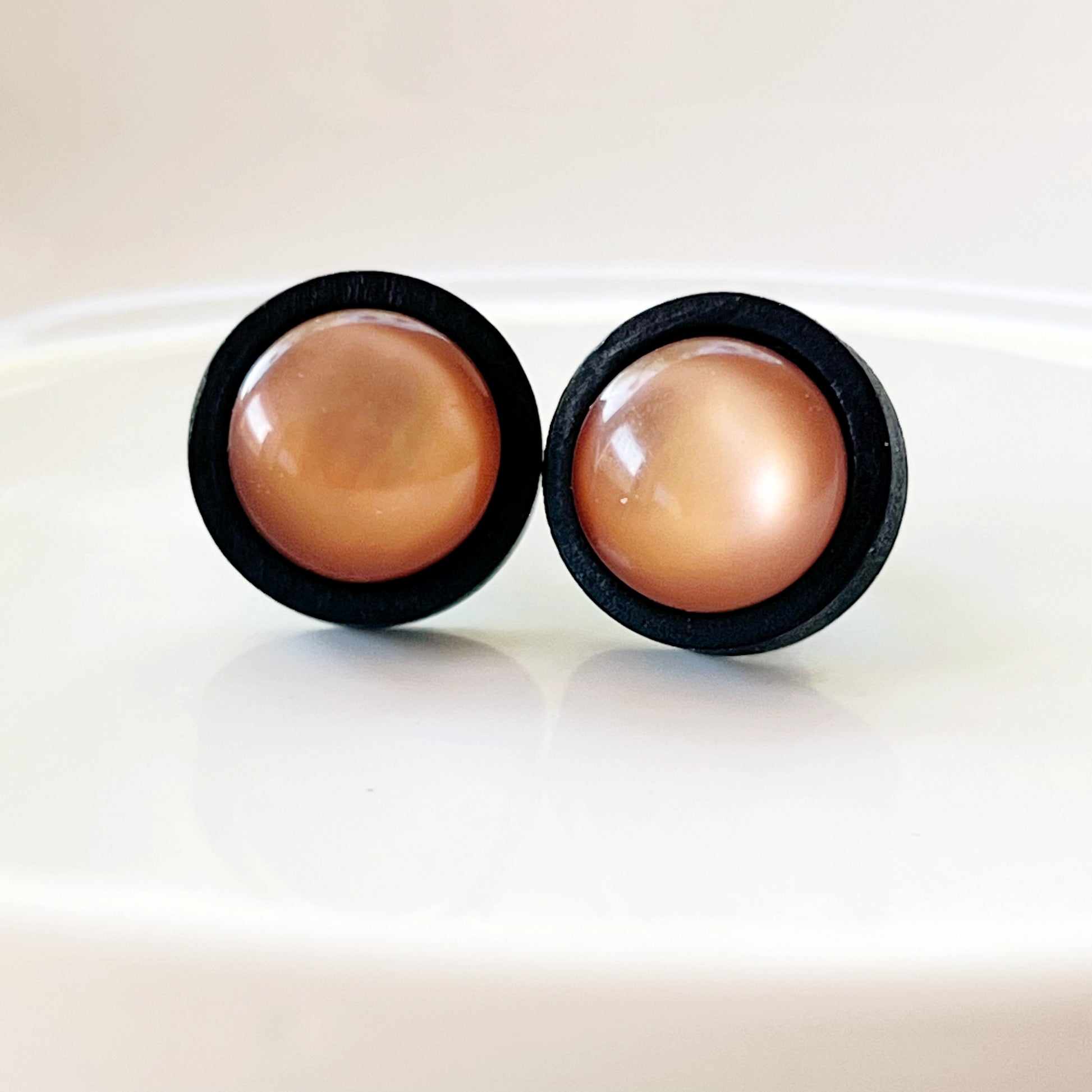 Brown Resin Black Wood Unisex Stud Earrings - Stylish & Versatile Accessories