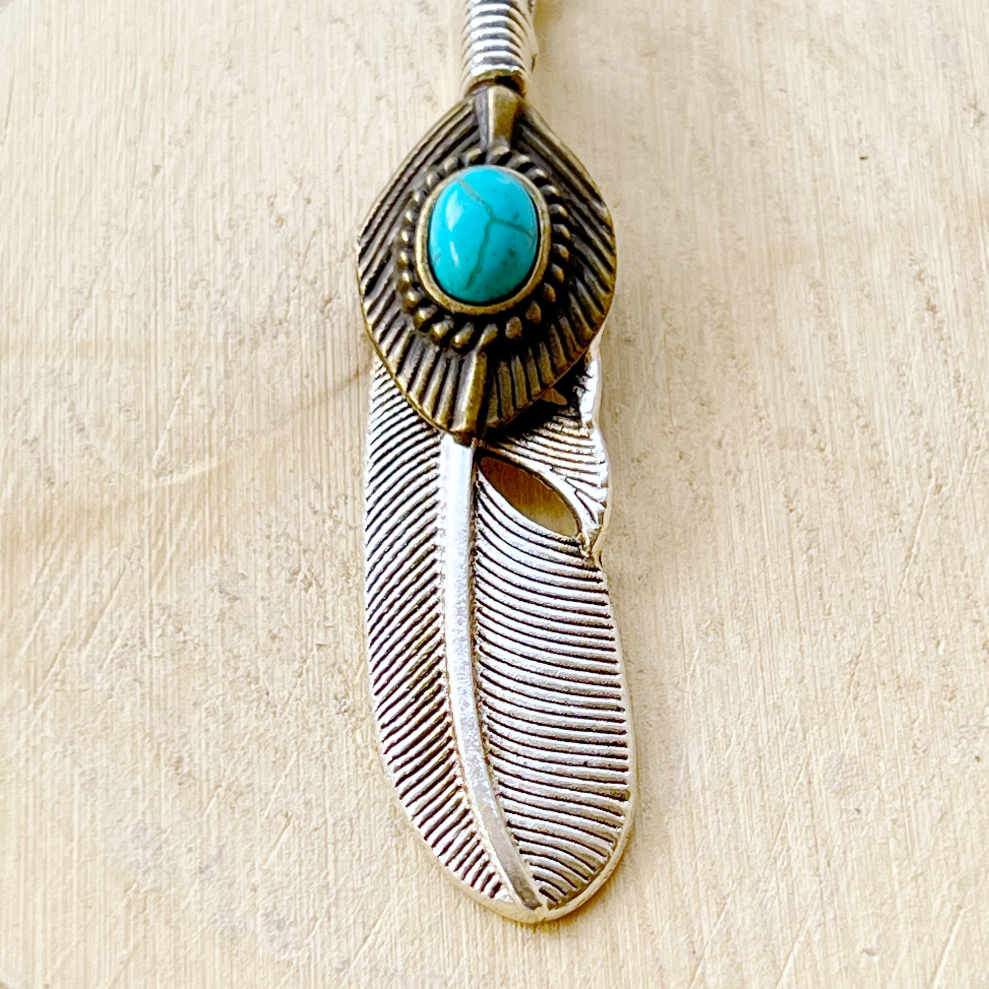 Turquoise Silver Feather Western Zipper Pull Keychain Charm