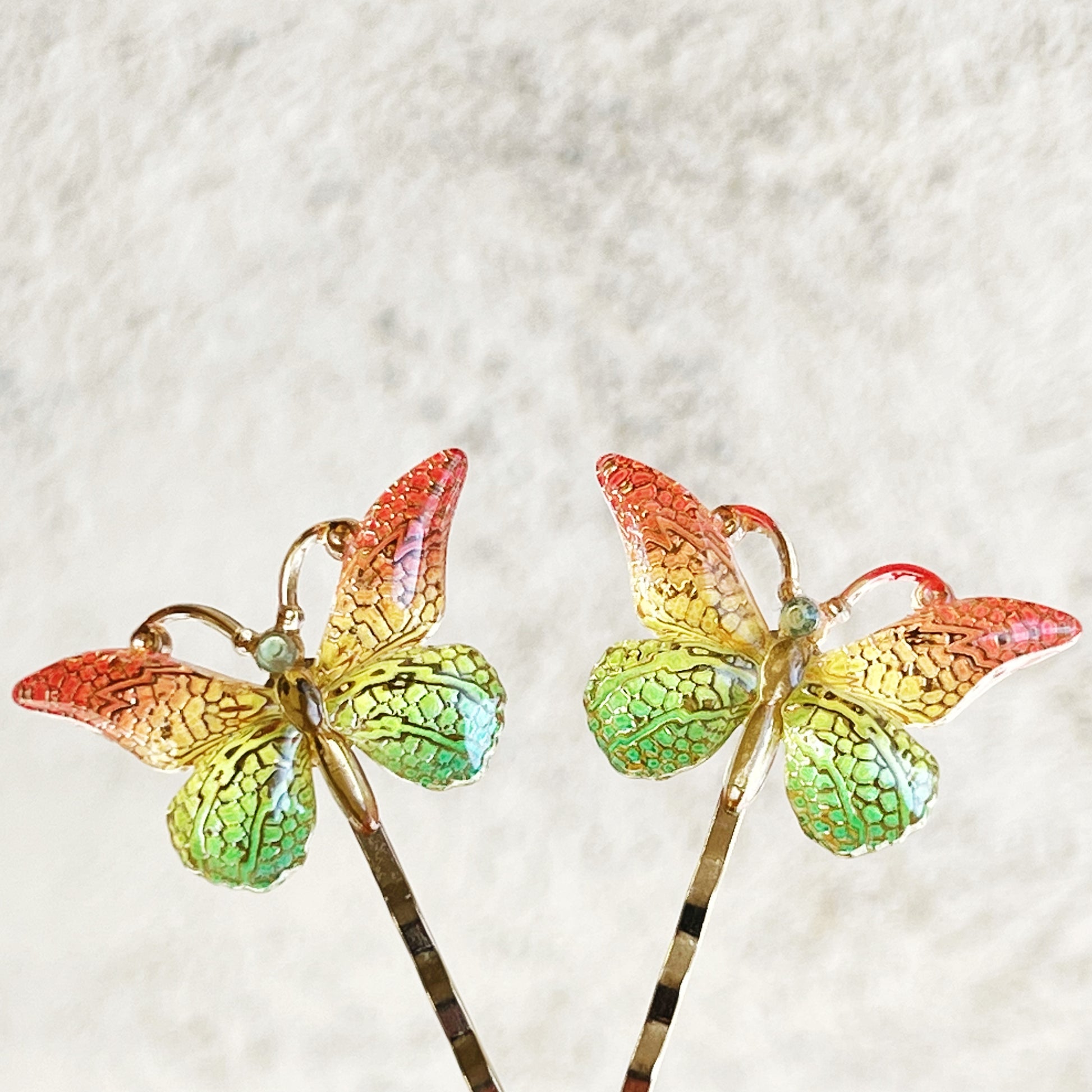 Orange & Green Butterfly Hair Pins: Vibrant Nature-inspired Accessories