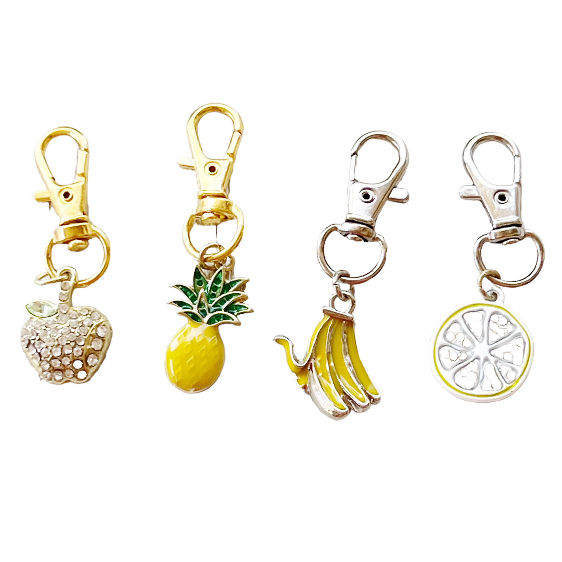 Fruit Zipper Pull Keychain Charm with Rhinestones