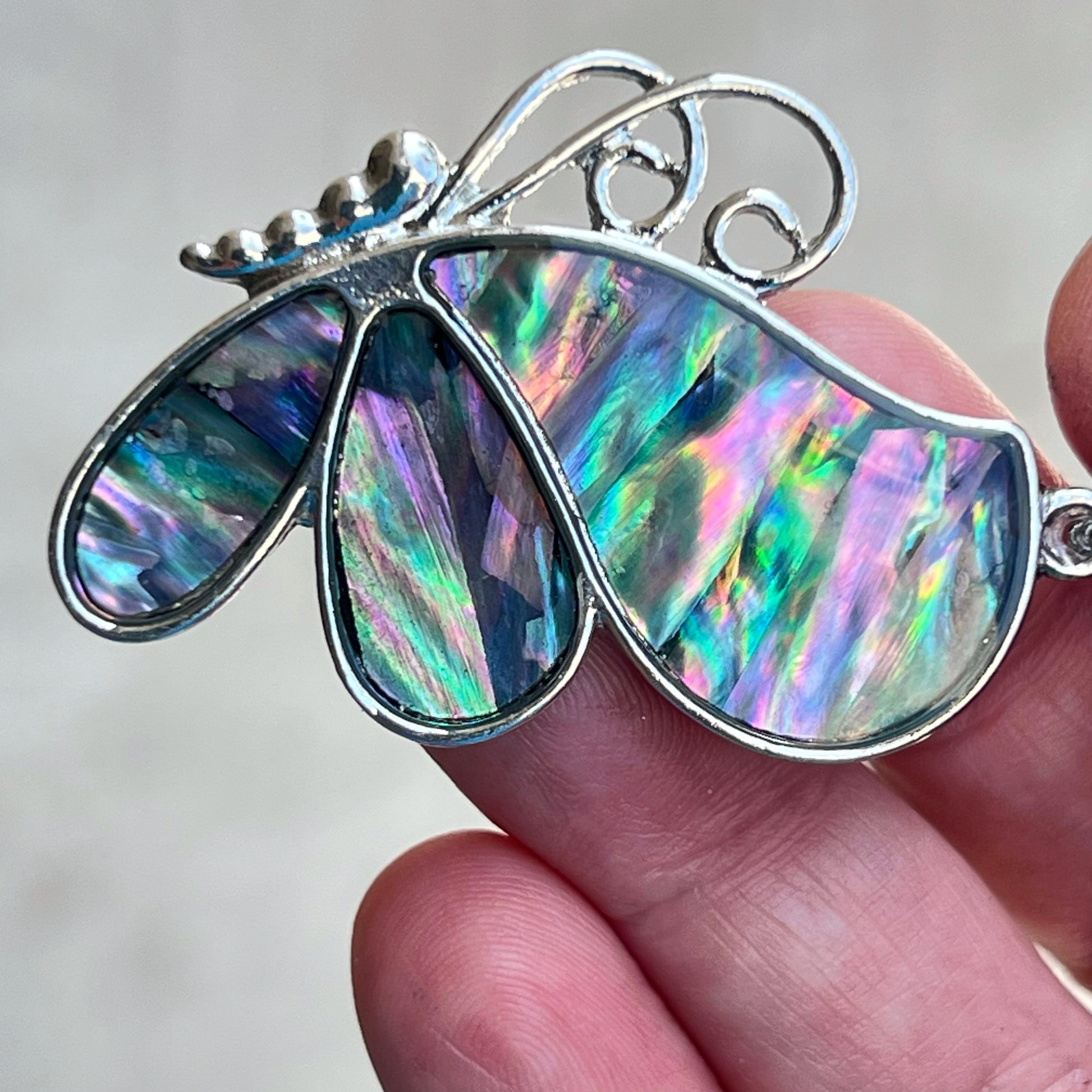 Silver Butterfly Zipper Pull Charm with Natural Abalone