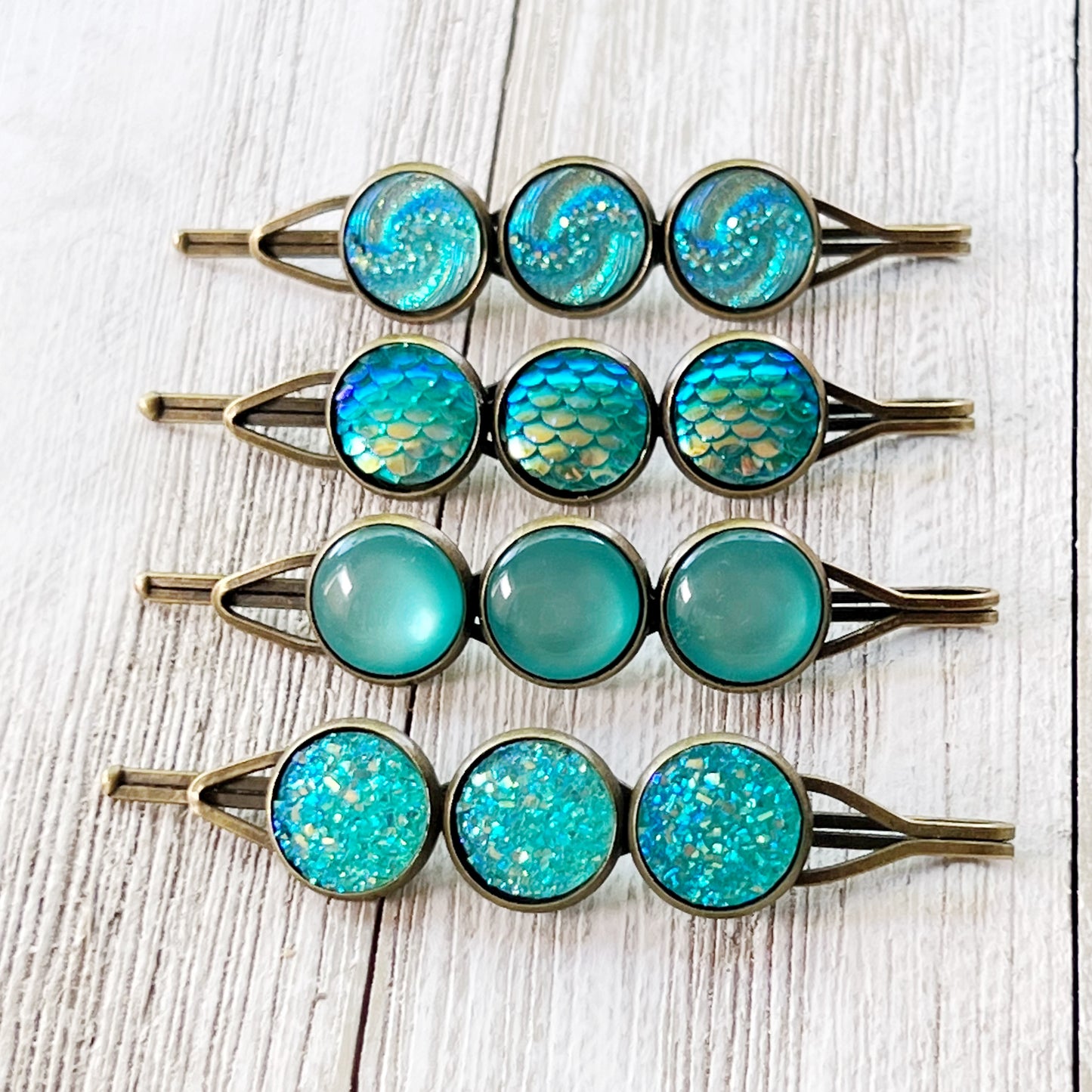 Blue Green Druzy Hair Pins - Stylish Women's Hair Accessories Hair Clips & Bobby Pins