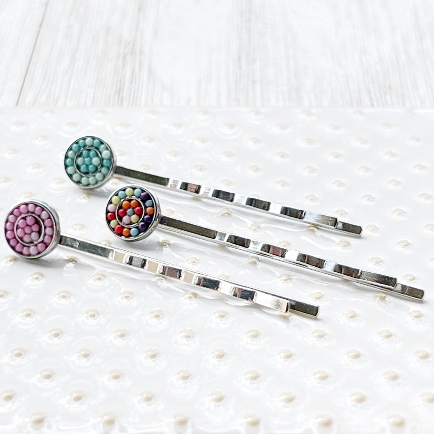 Set of 3 Seed Bead Hair Pins: Colorful & Versatile Hair Accessories