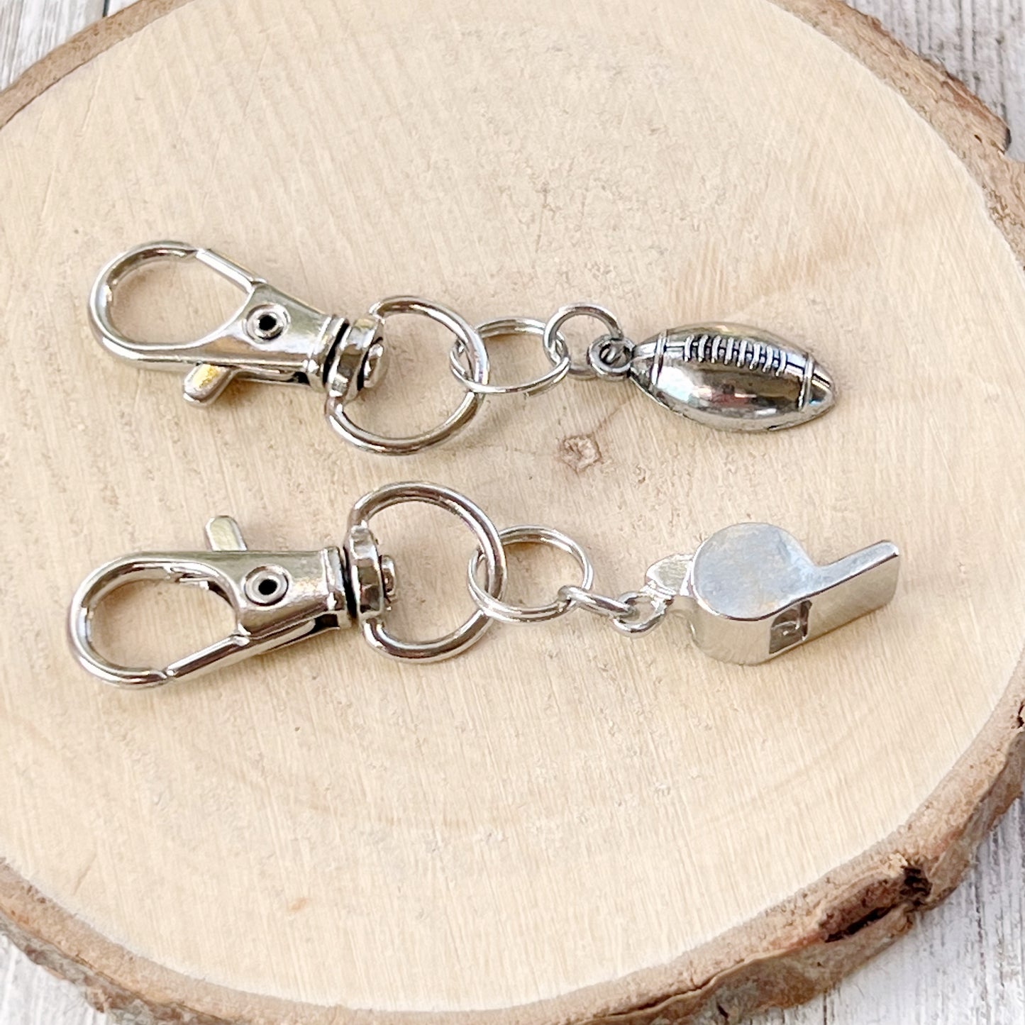 Football Zipper Pull Keychain Charm with Whistle