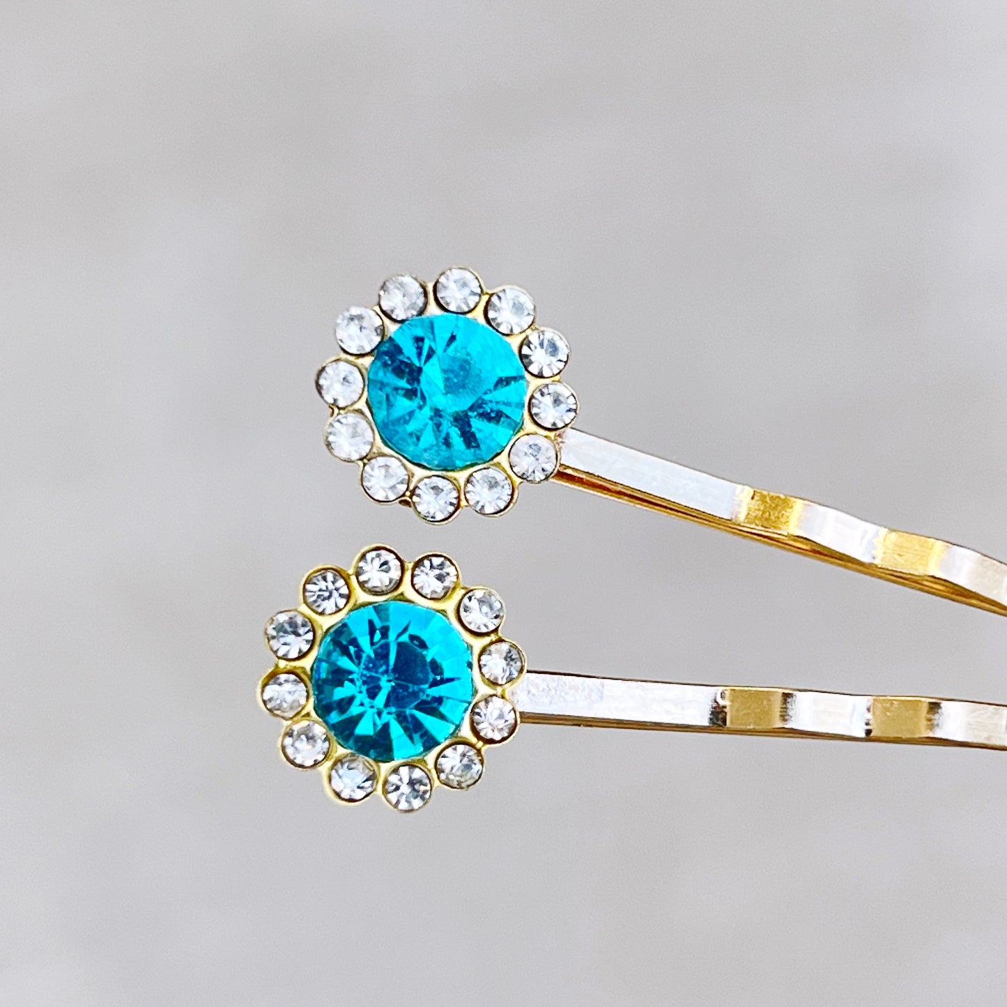 Blue Rhinestone Flower Hair Pins - Elegant and Sparkling Floral Hair Accessories