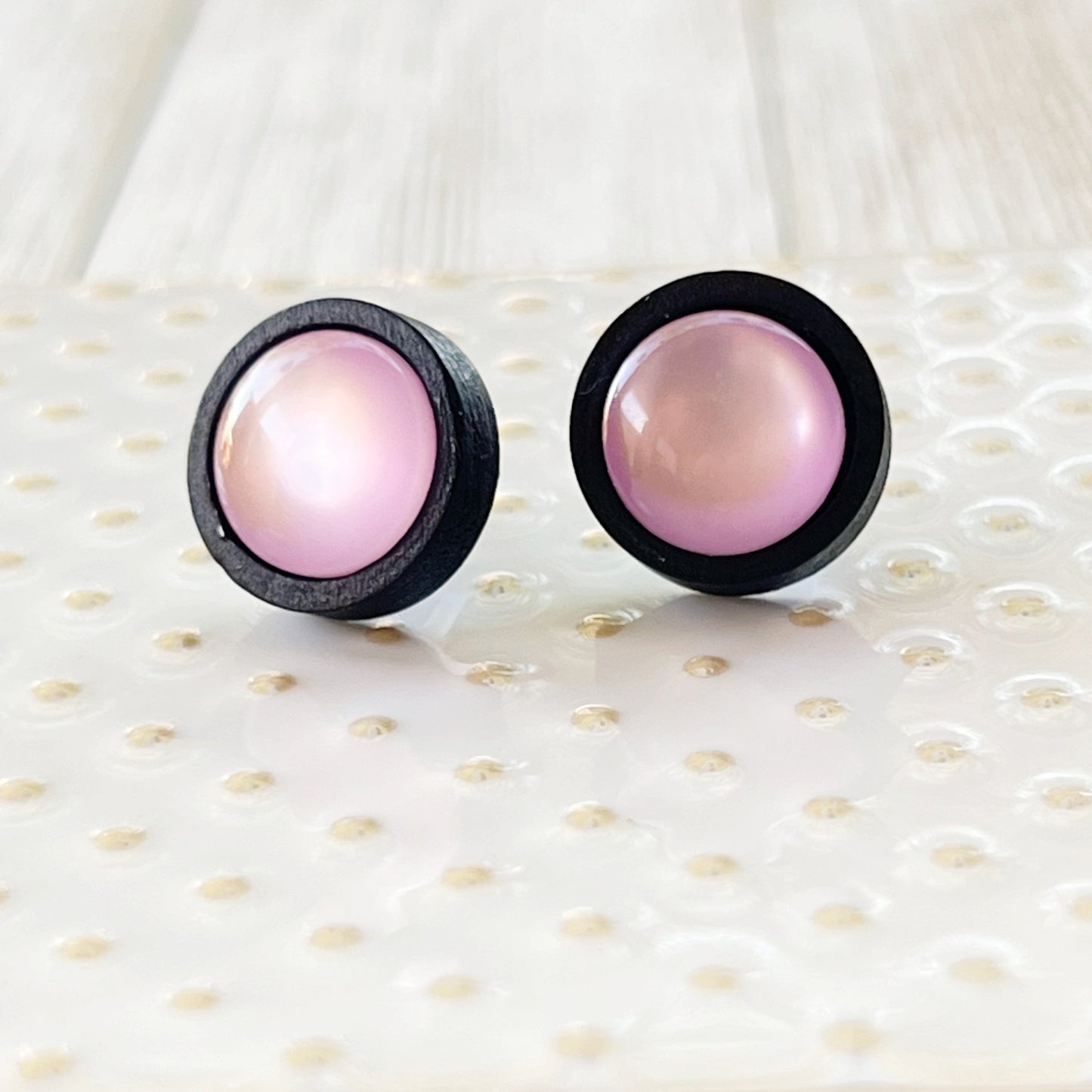 Purple Resin Black Wood Unisex Stud Earrings - Unique & Stylish Accessories