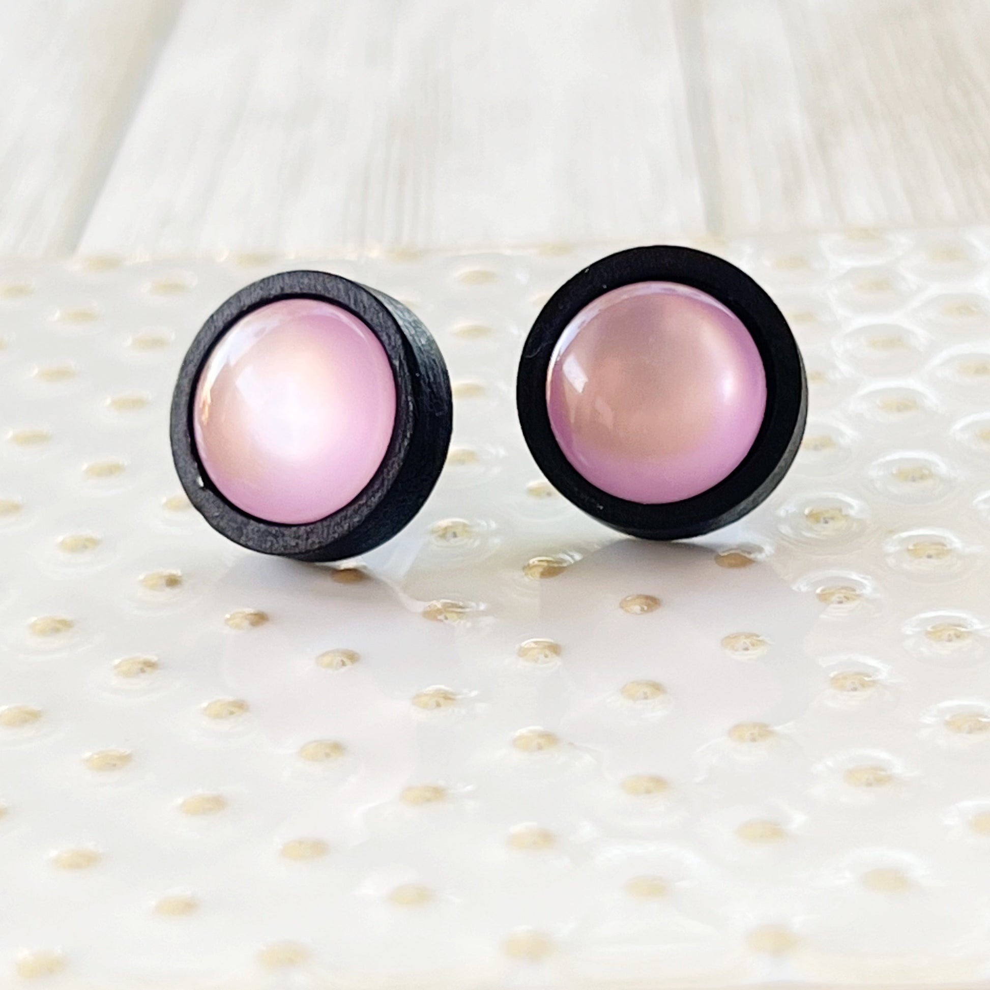 Purple Resin Black Wood Unisex Stud Earrings - Unique & Stylish Accessories