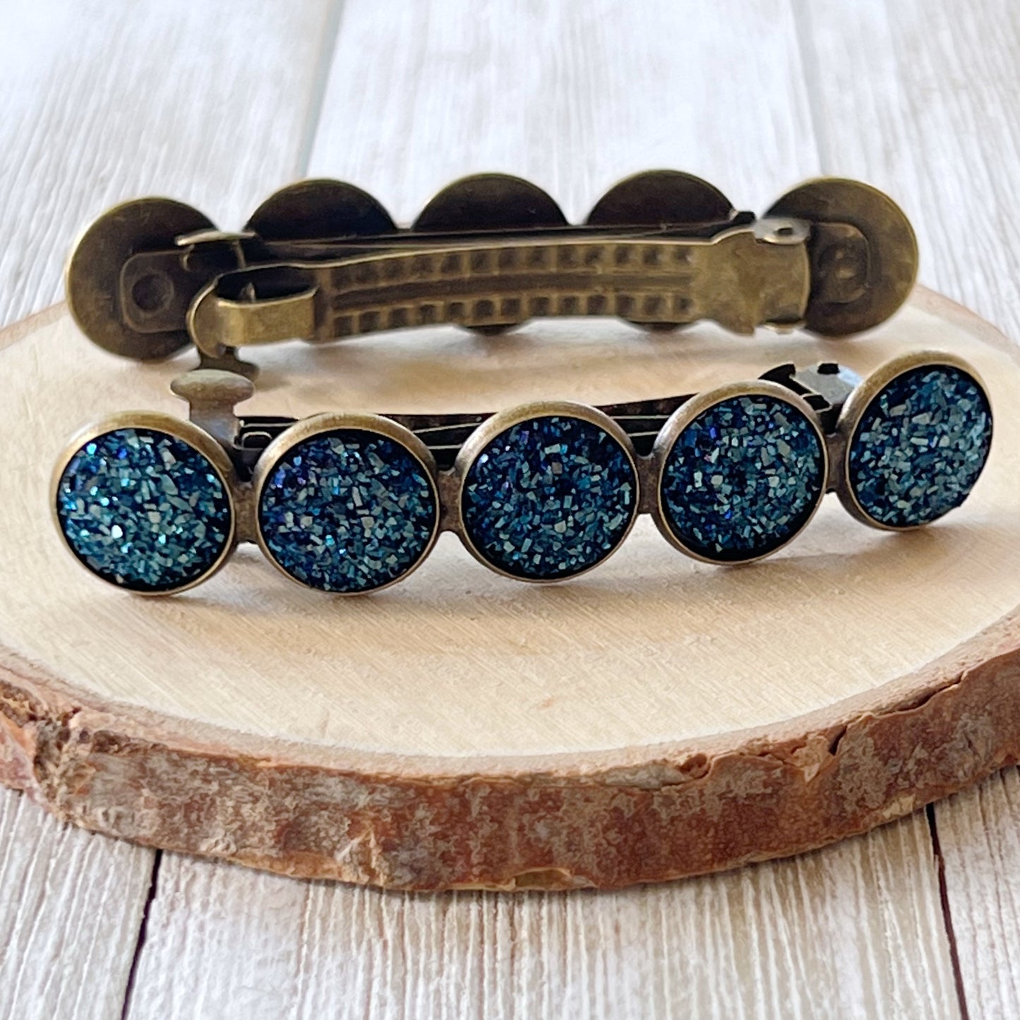 Cobalt Blue Druzy Brass Hair Clips