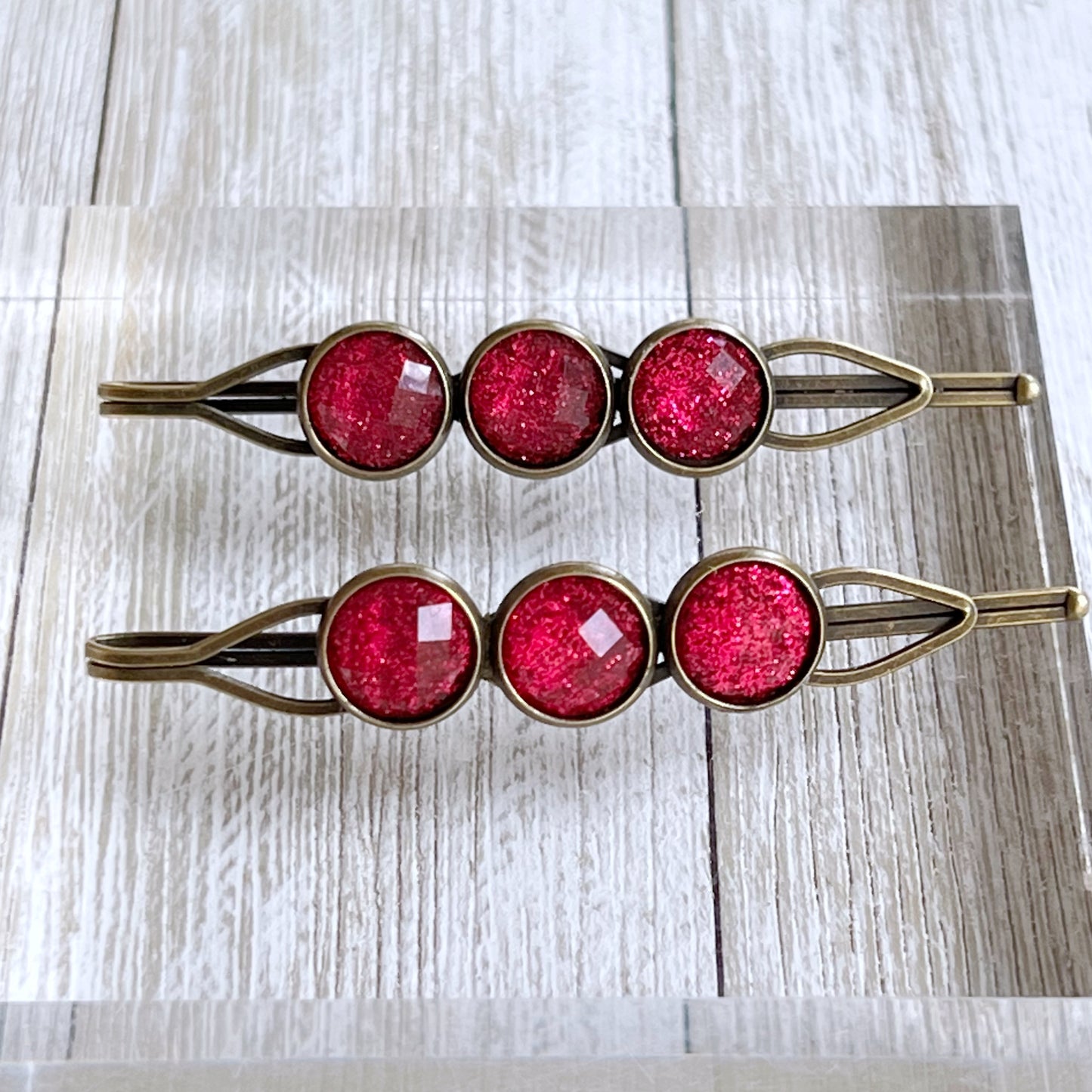 Hot Pink Rhinestone Hair Pins