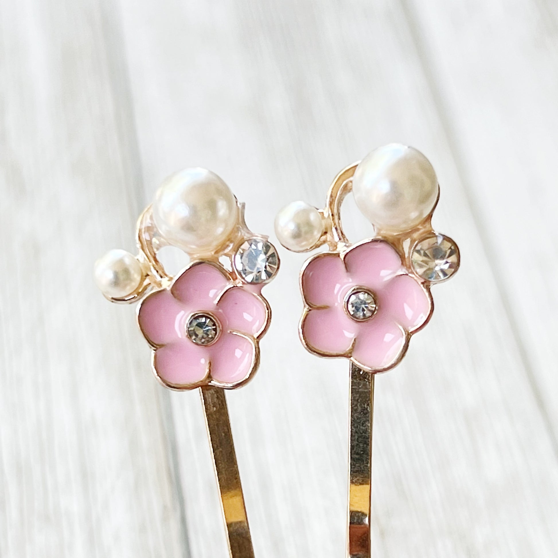 Pink Pearl & Rhinestone Flower Hair Pins: Decorative Boho Accessories for Women