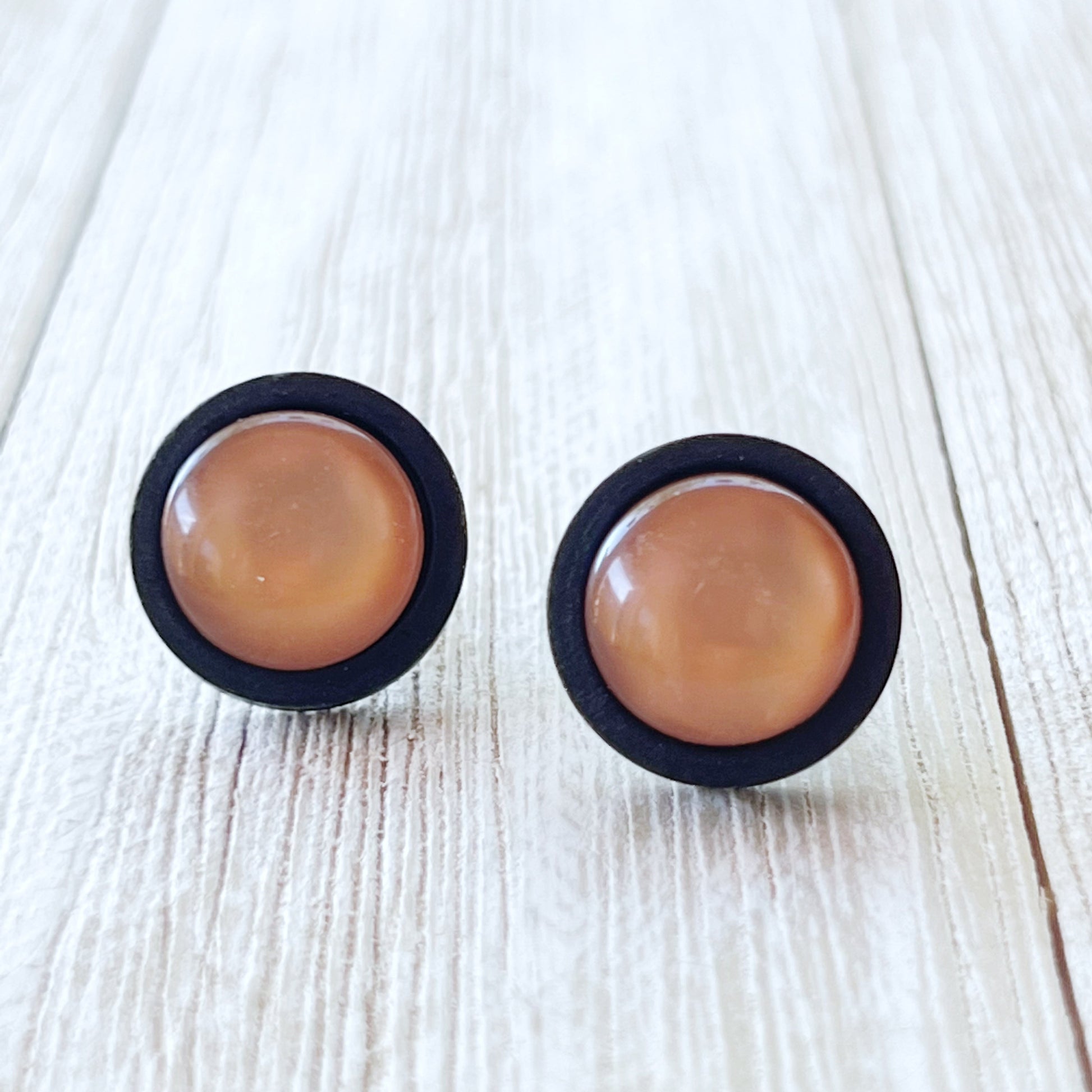 Brown Resin Black Wood Unisex Stud Earrings - Stylish & Versatile Accessories