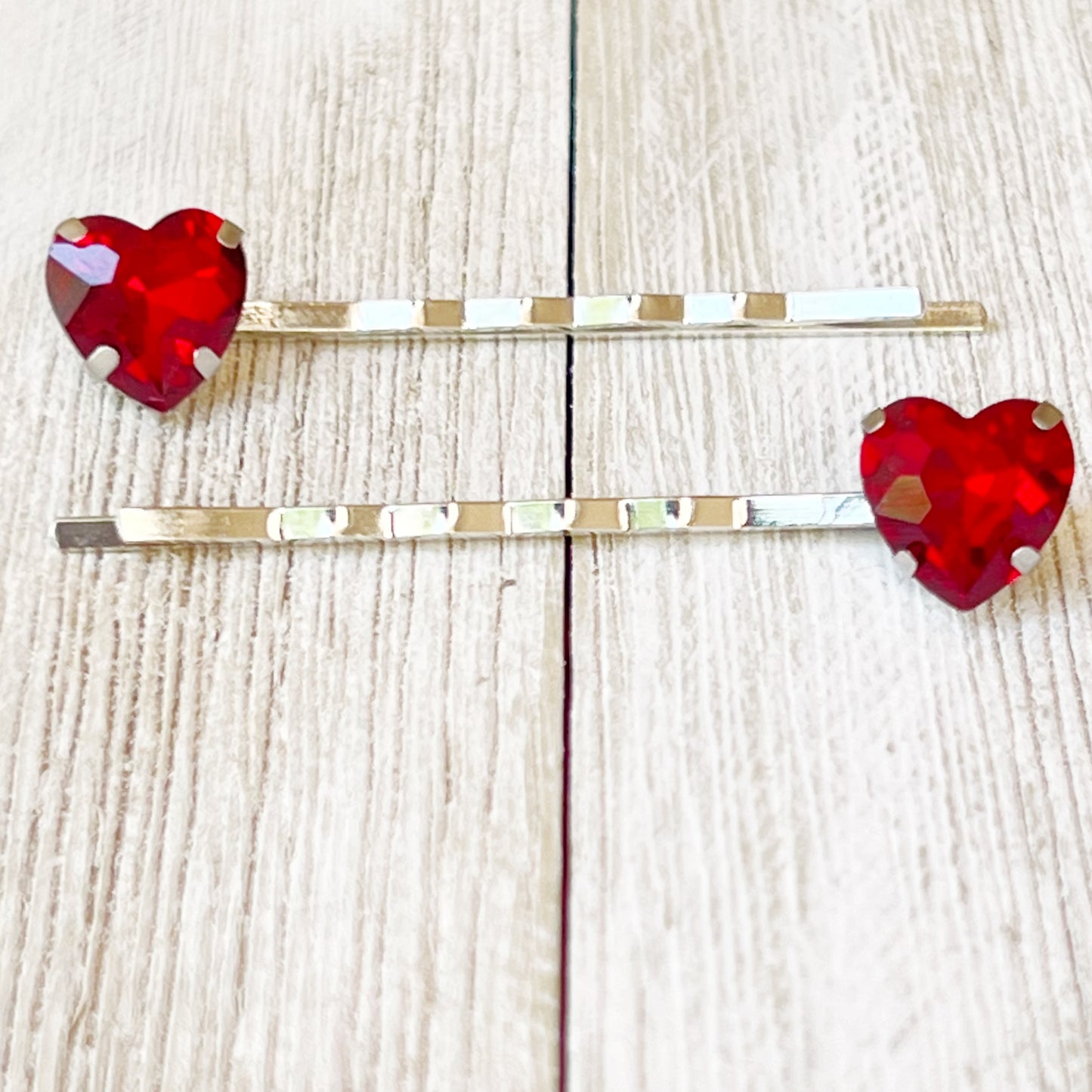 Red Rhinestone Heart Hair Pins