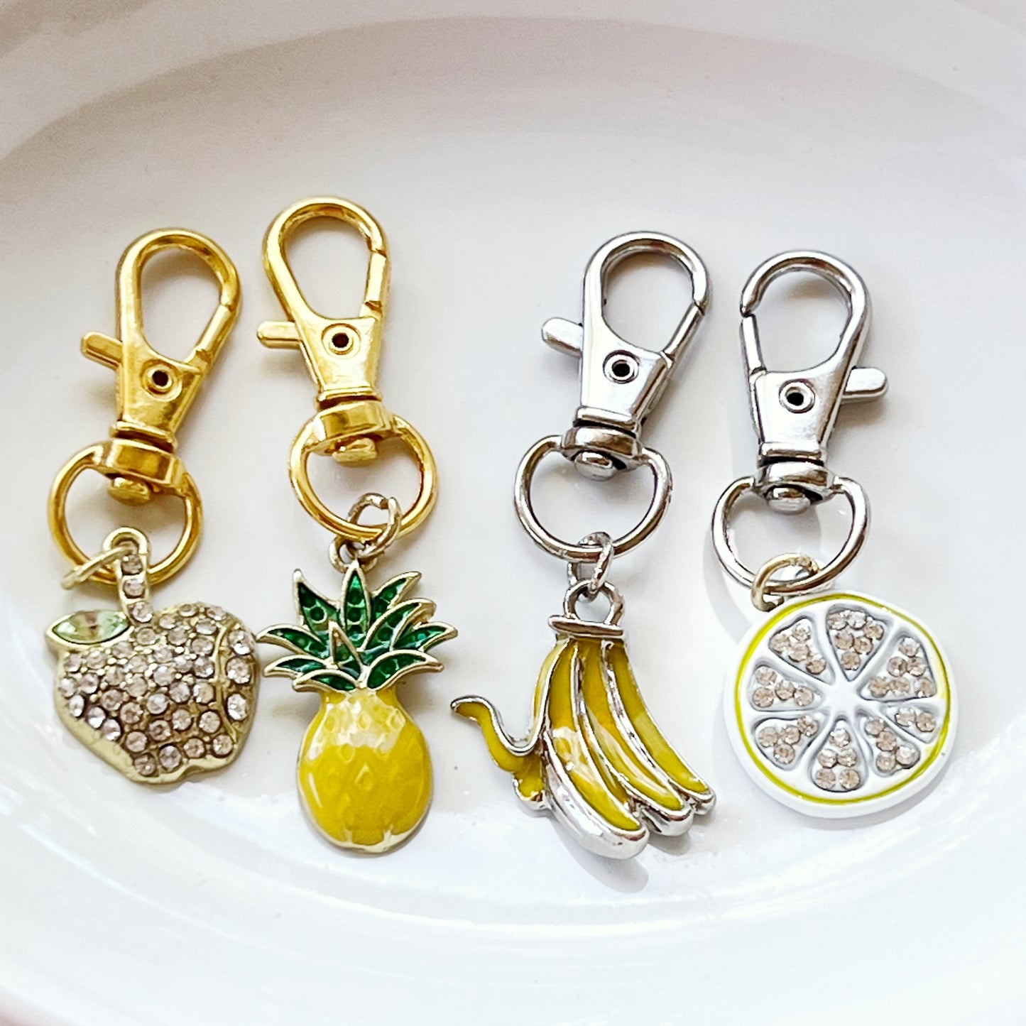 Fruit Zipper Pull Keychain Charm with Rhinestones