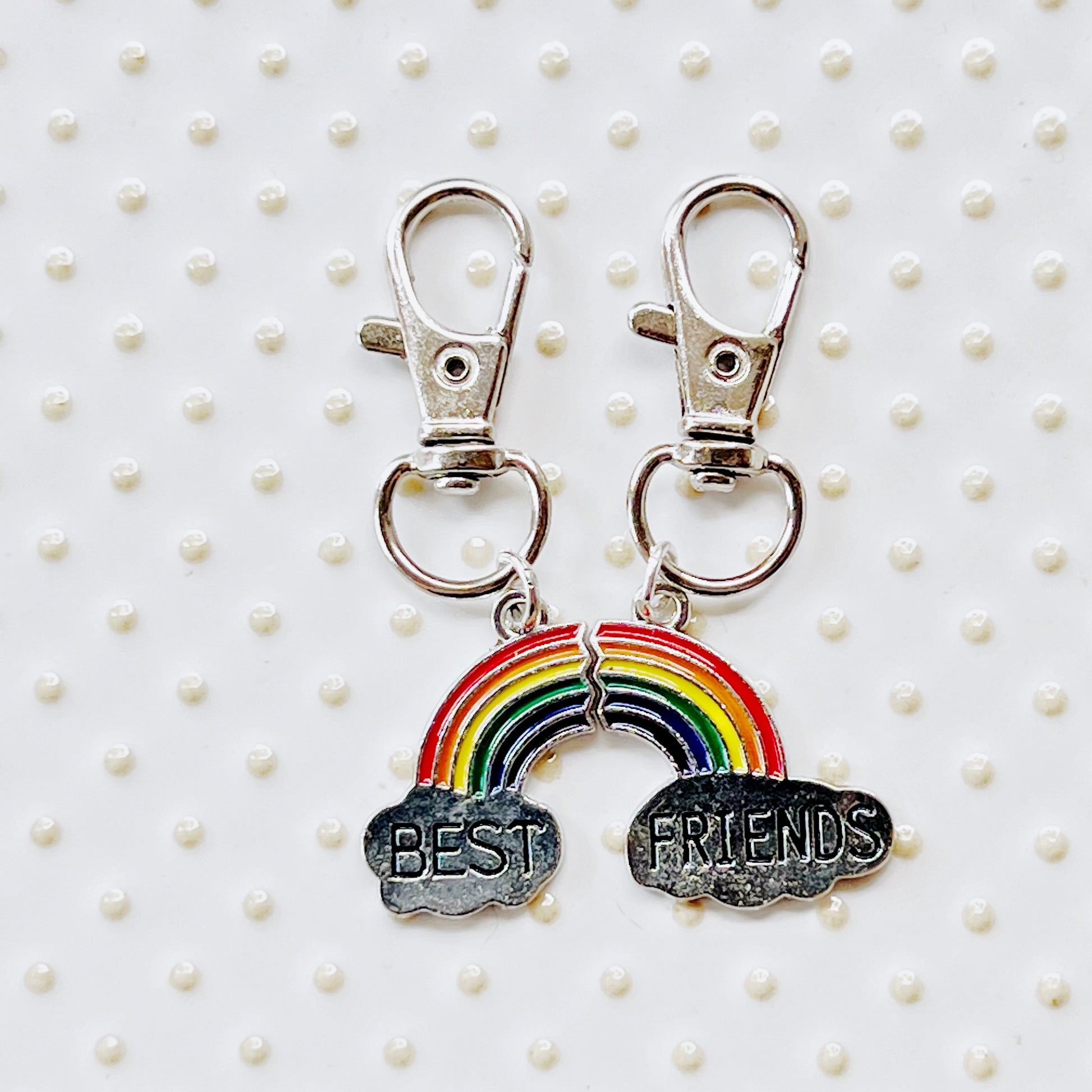 Rainbow Best Friends Zipper Pull Keychain Charm with Rhinestones