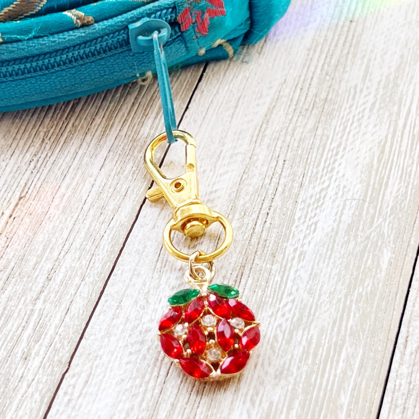 Fruit Zipper Pull Keychain Charm with Rhinestones