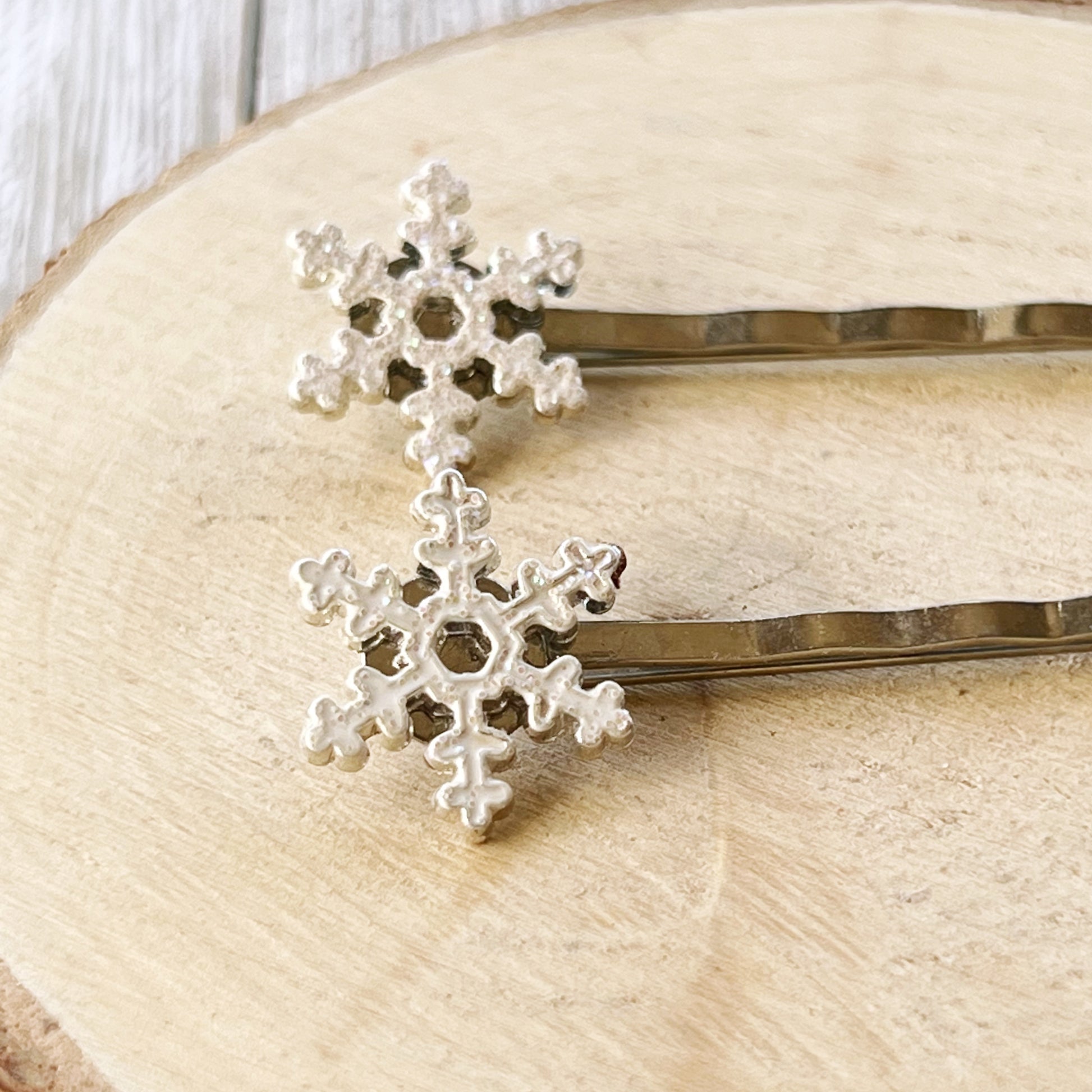 White Glitter Silver Snowflake Hair Pin