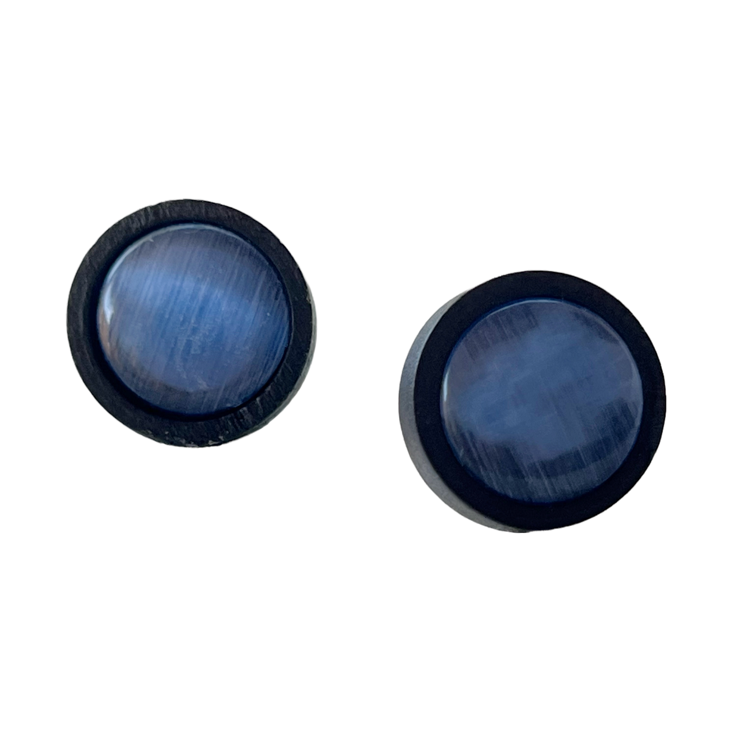 Blue Glass Black Wood Unisex Stud Earrings - Stylish & Versatile Accessories