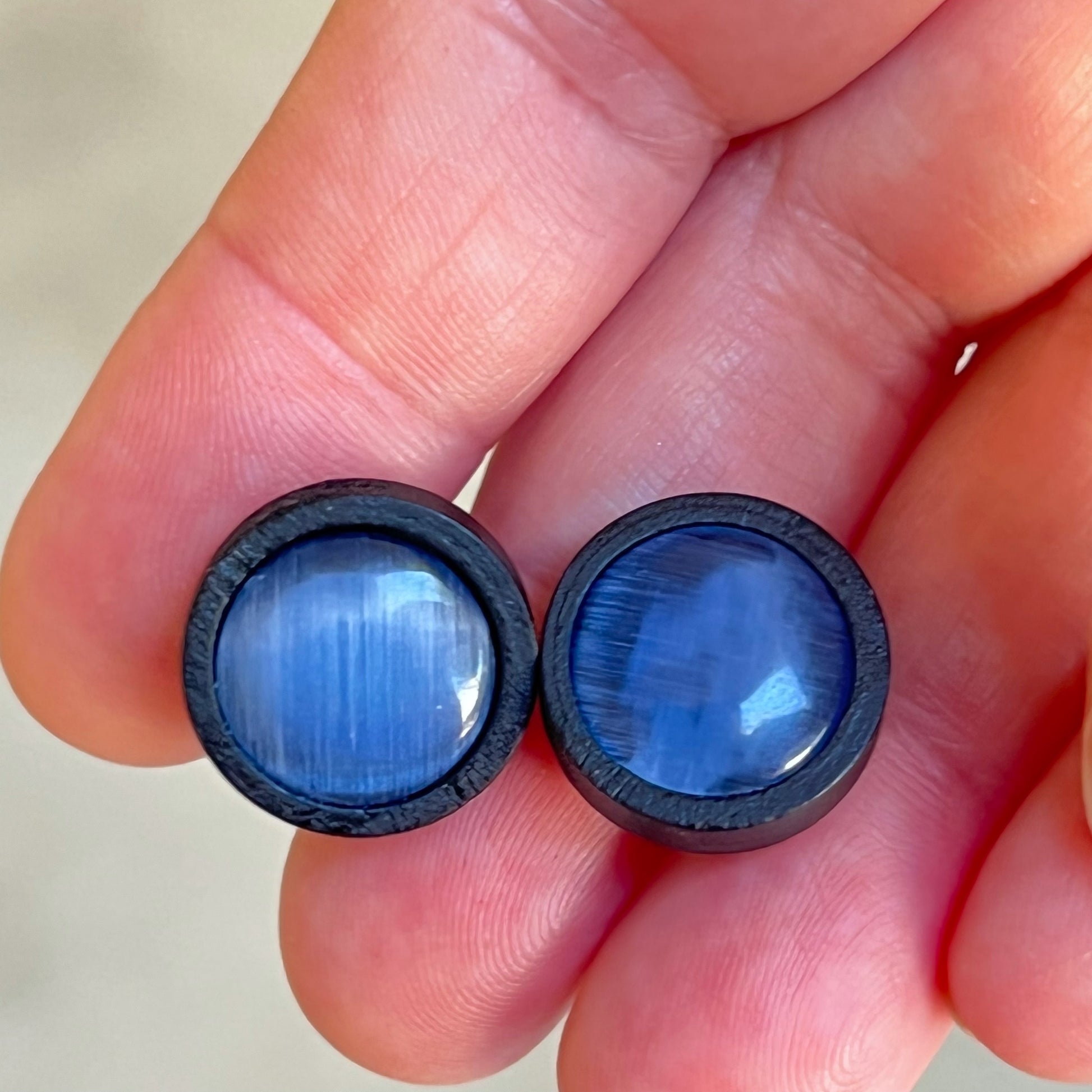 Blue Glass Black Wood Unisex Stud Earrings - Stylish & Versatile Accessories