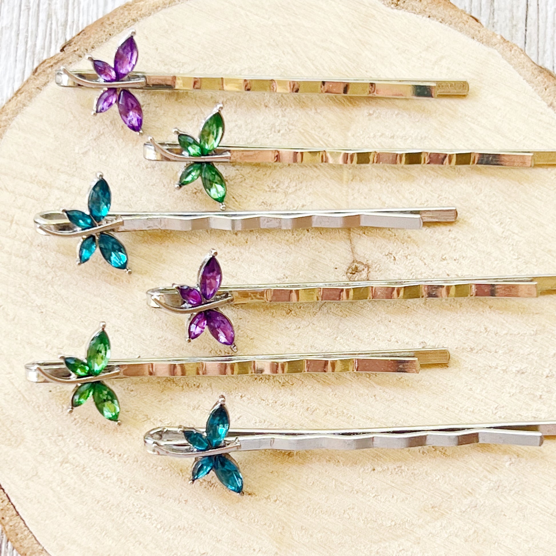 Purple, Green & Blue Dragonfly Hair Pin, Hair Pins For Woman, Womens Hair Clip, Womens Bobby Pins, Rhinestone Hair Pin