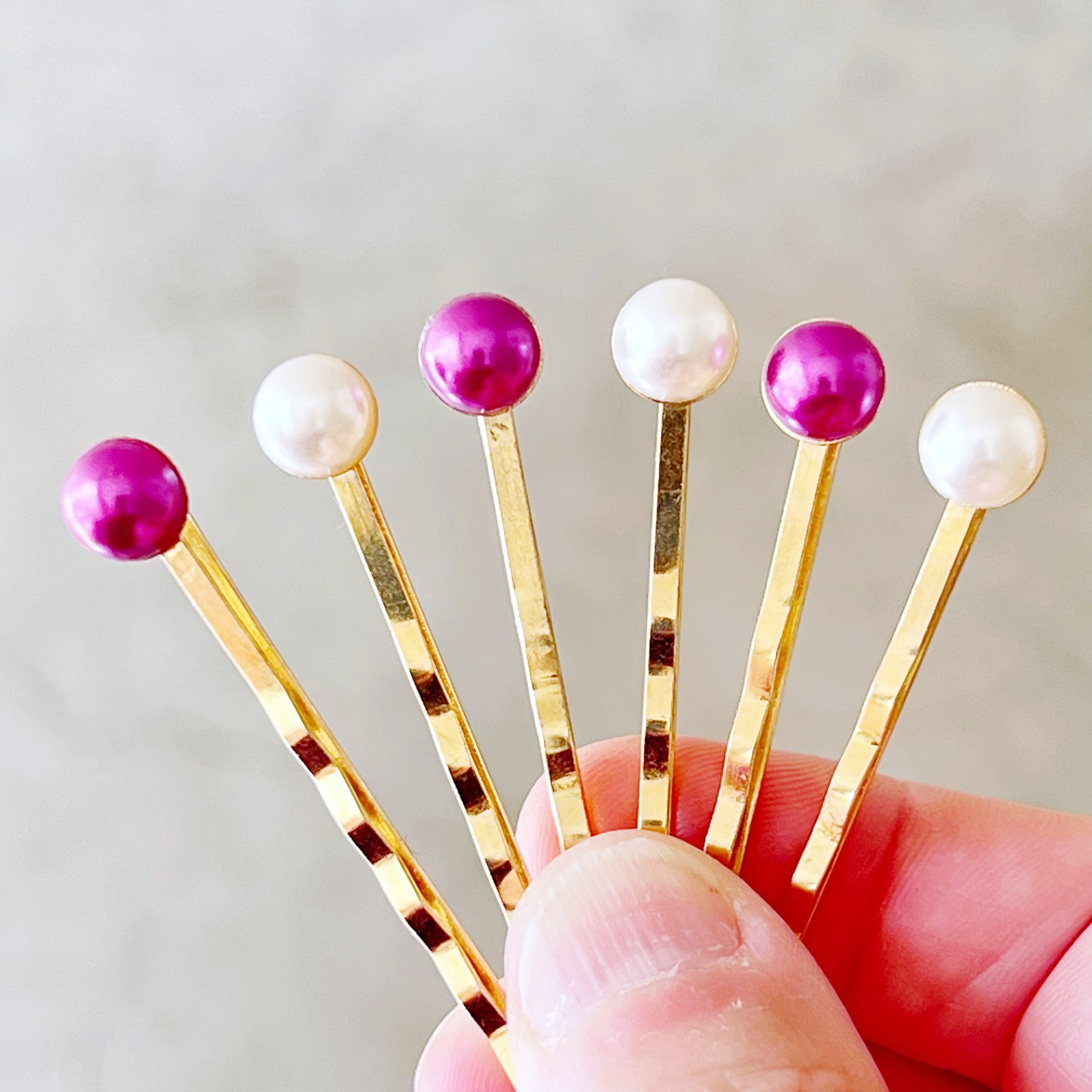 Purple & White Pearl Rhinestone Hair Pins - Elegant & Sparkling Accessories