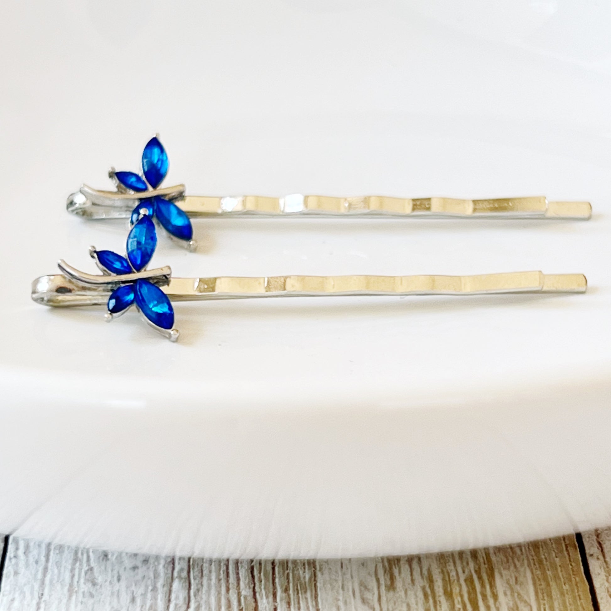 Blue Rhinestone Dragonfly Hair Pins - Delicate Accents for Chic Hairstyles