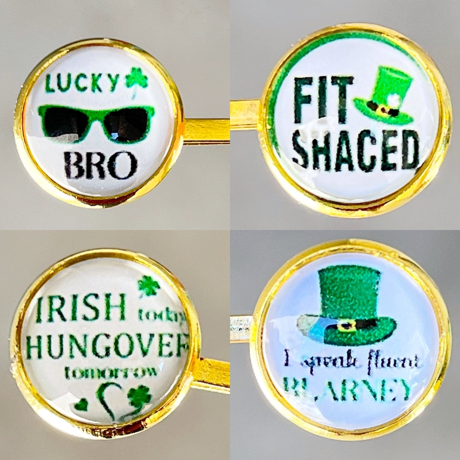 Set of 4 St. Patrick's Day Hair Pins with Funny Sayings: Festive Accessories