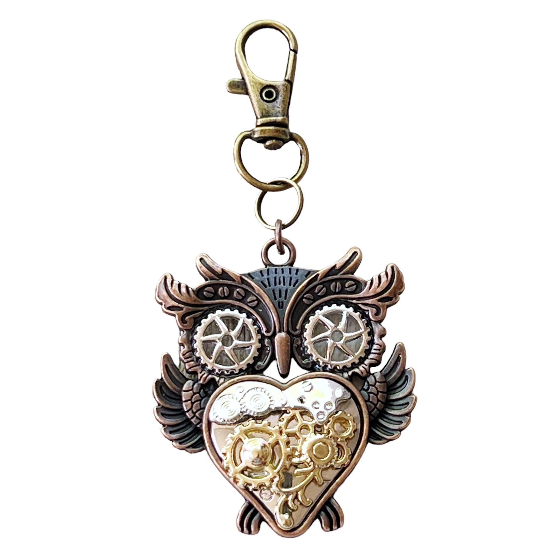 Steampunk Owl Zipper Pull Keychain Purse Charm with Gear Accents