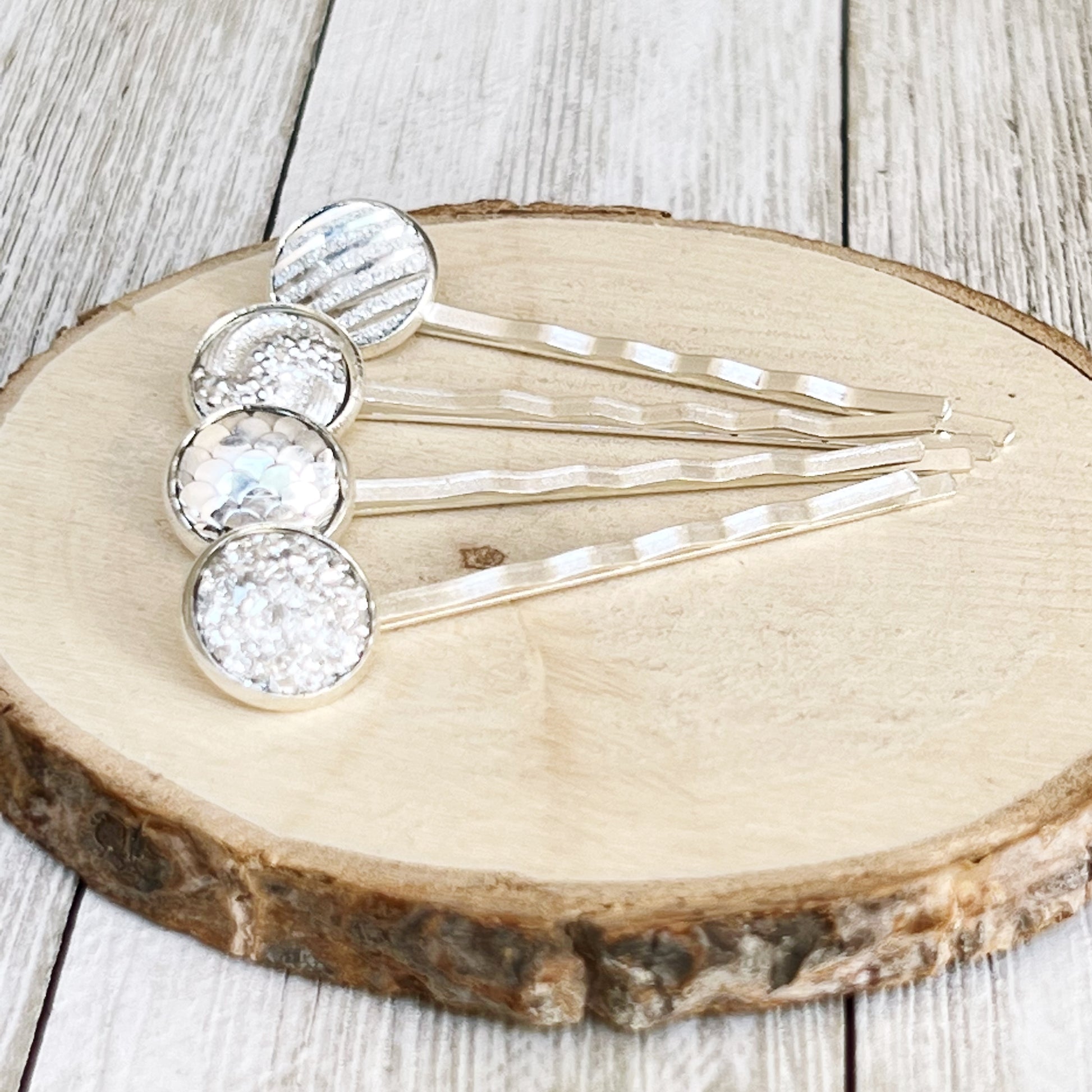 Silver Hair Pins: Set of 4 Stylish Accessories with Unique Patterns