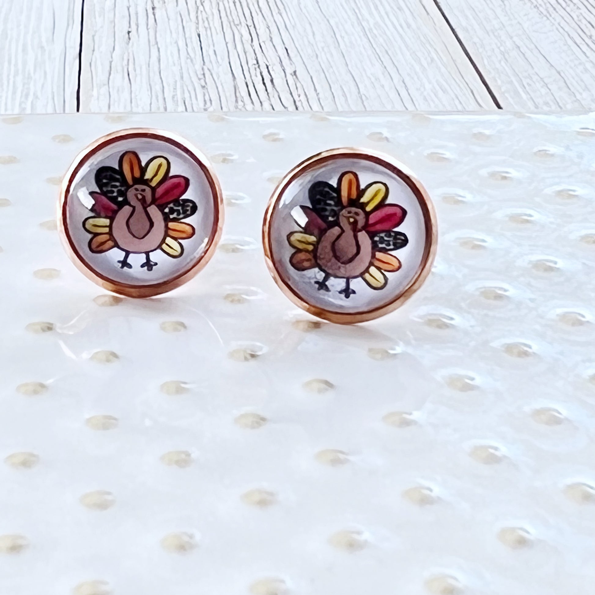 Thanksgiving Turkey Rose Gold Stainless Steel Stud Earring