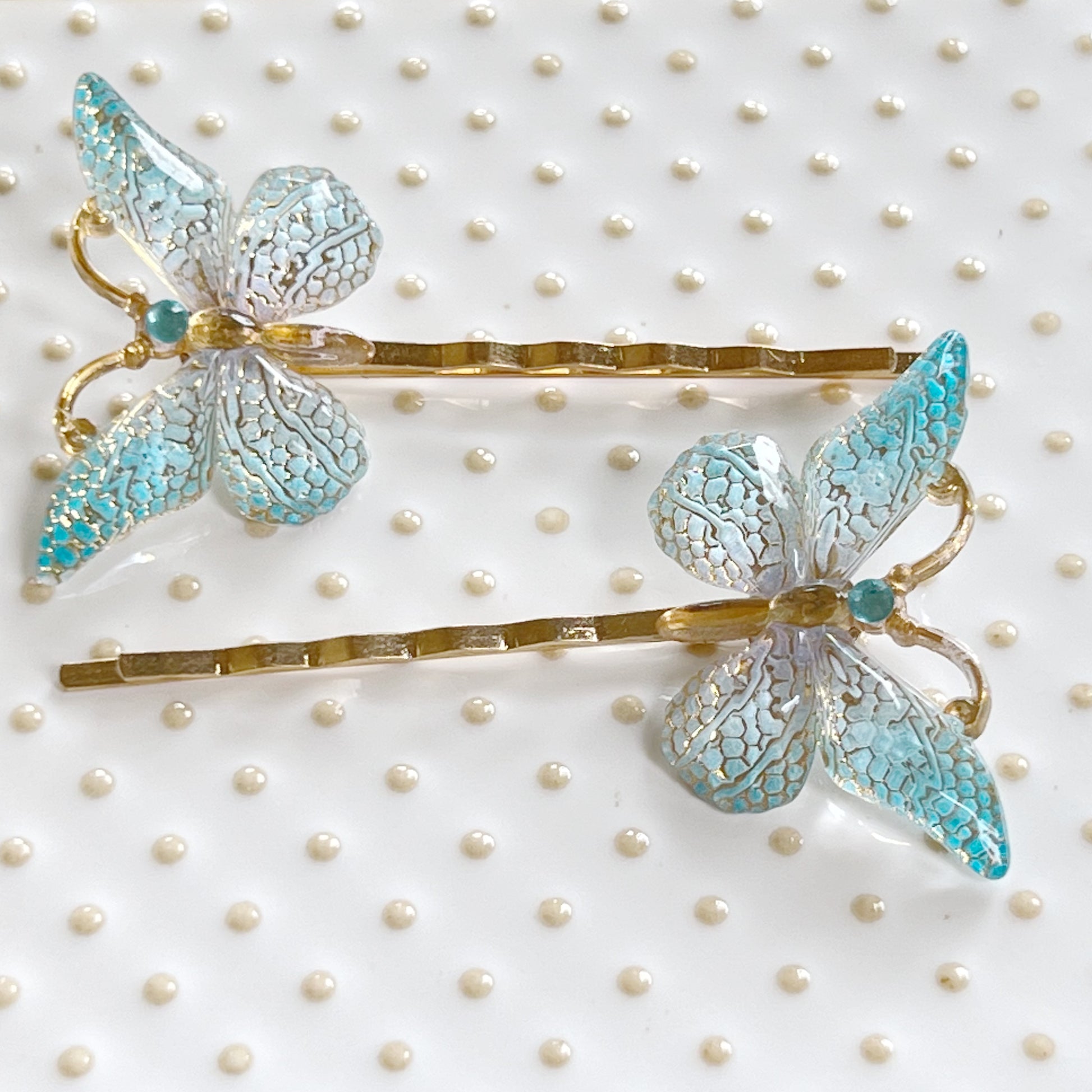 Blue & Gold Butterfly Hair Pins - Elegant and Whimsical Hair Accessories