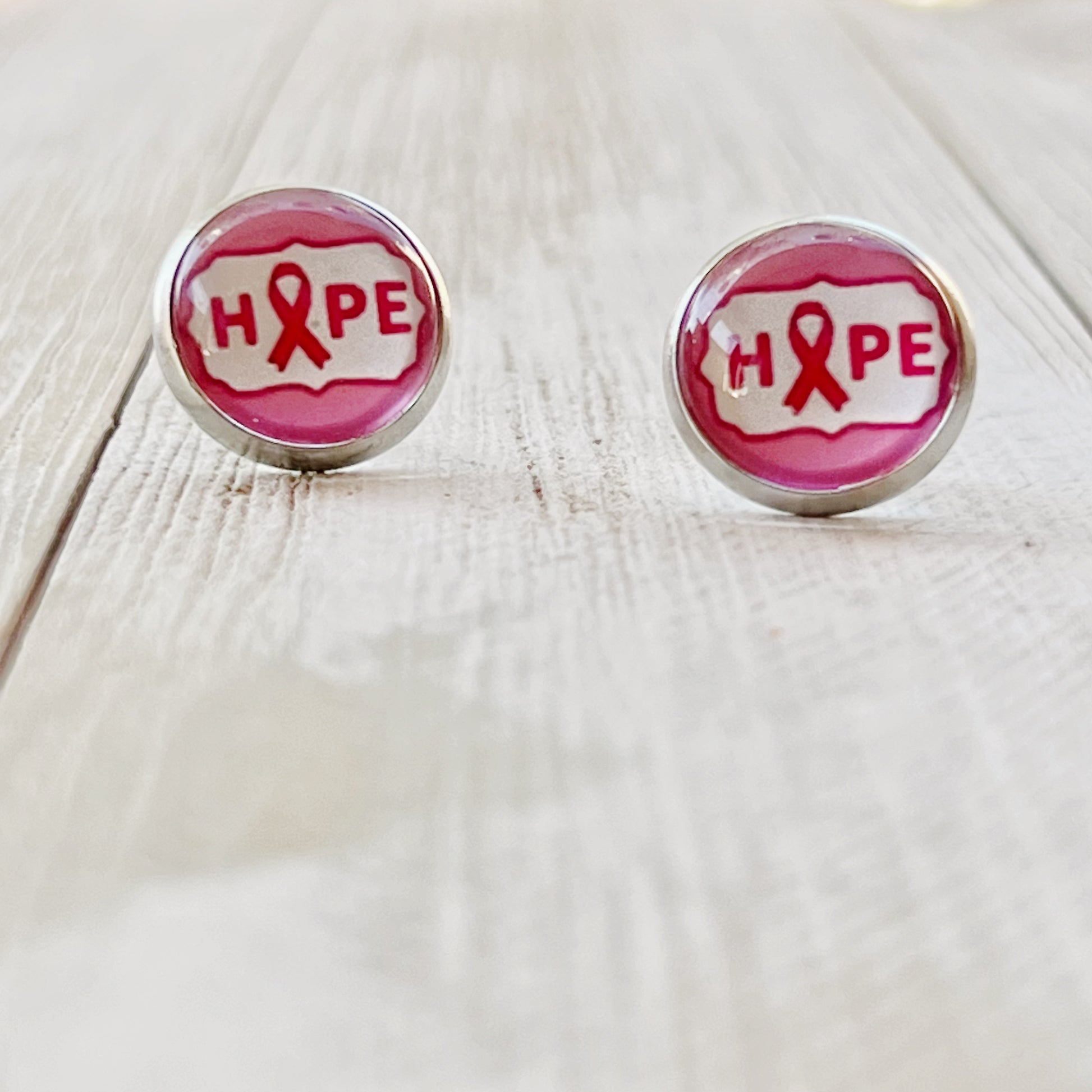 Breast Cancer Awareness 'Hope' Stud Earrings - Stylish and Meaningful Accessories