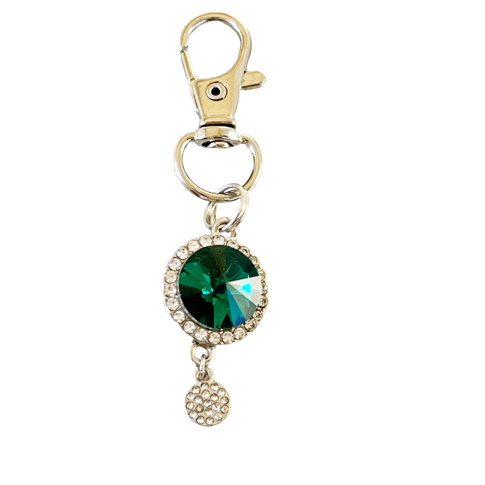 Green Zipper Pull Keychain Charm with Rhinestones