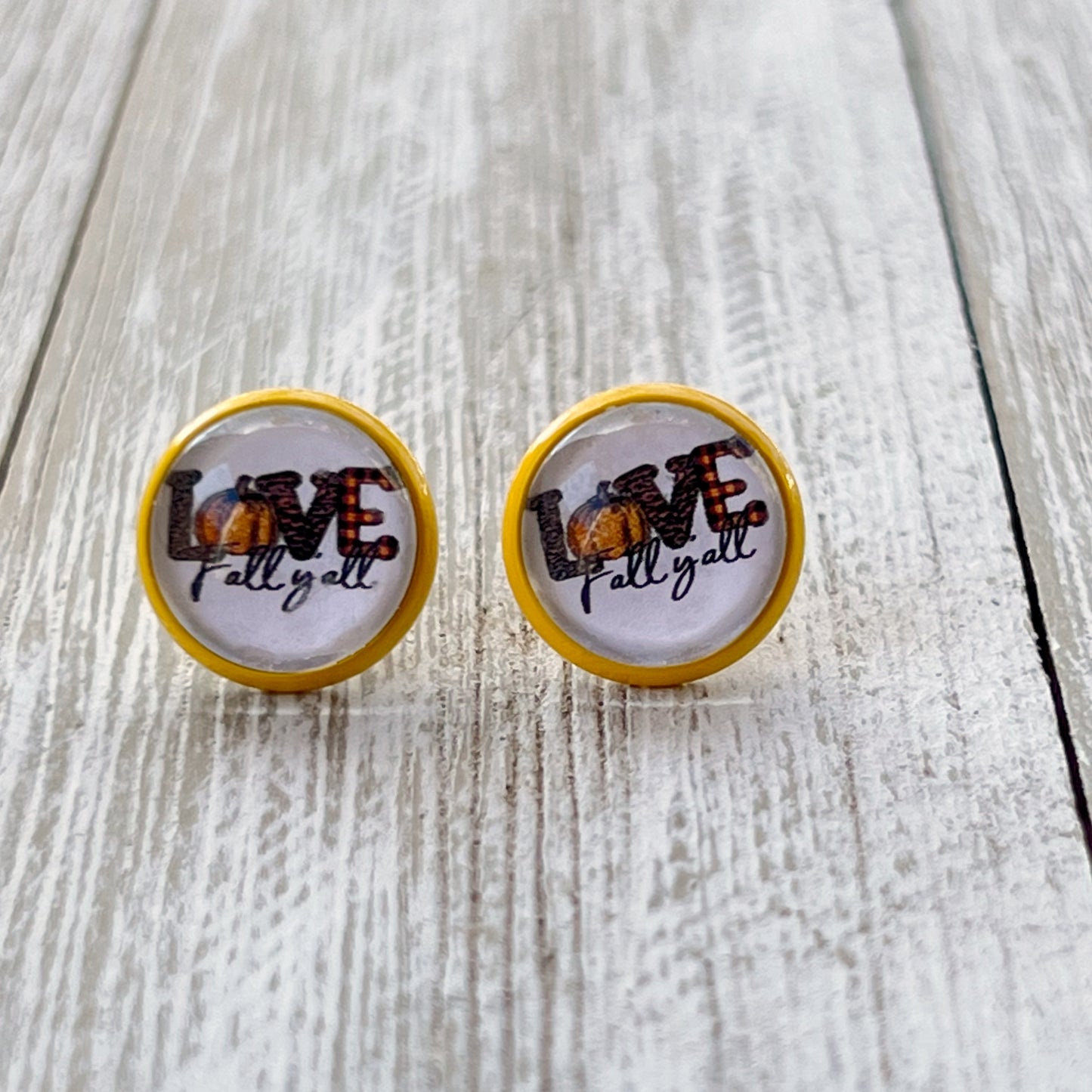 Love Fall Y’all Pumpkin Yellow Stud Earrings - Festive & Stylish Accessories