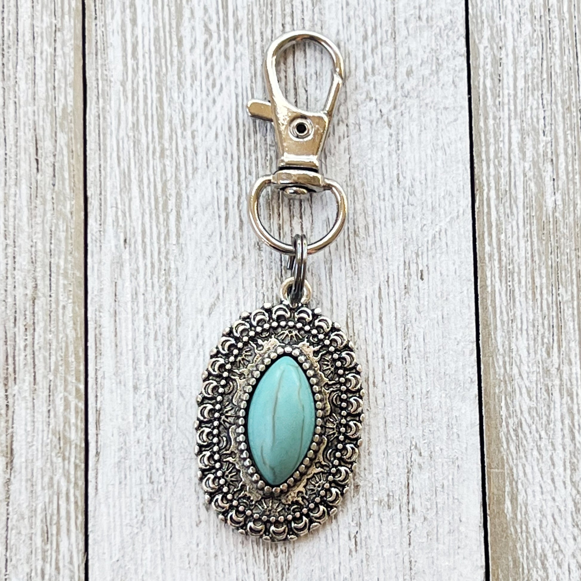 Turquoise Western Zipper Pull Handbag Charm