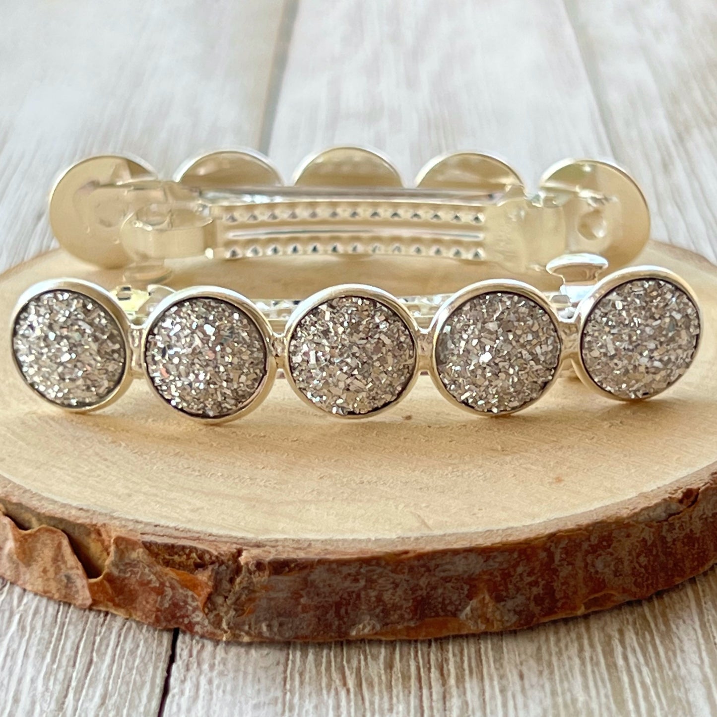 Metallic Silver Druzy Barrettes - Stylish & Elegant Hair Accessories