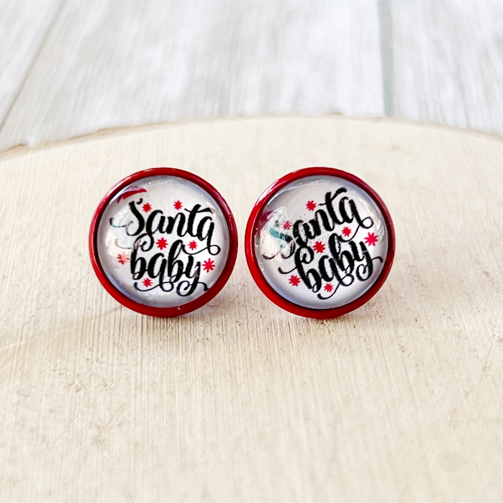 Red Stud Earrings: Festive 'Santa Baby' Design for Christmas Cheer