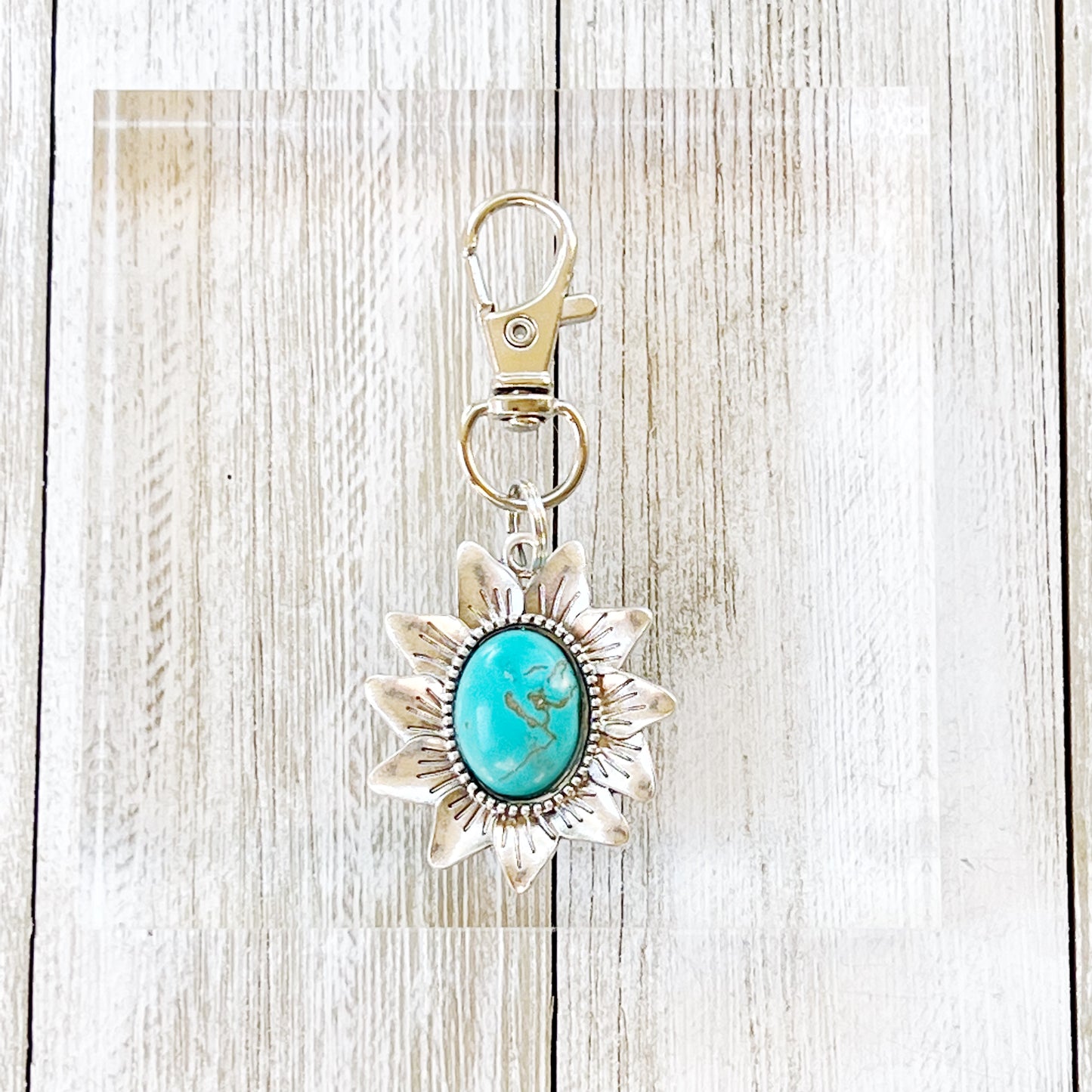 Turquoise Sunflower Boho Western Zipper Pull Purse Charm - Stylish Southwest-Inspired Accessory