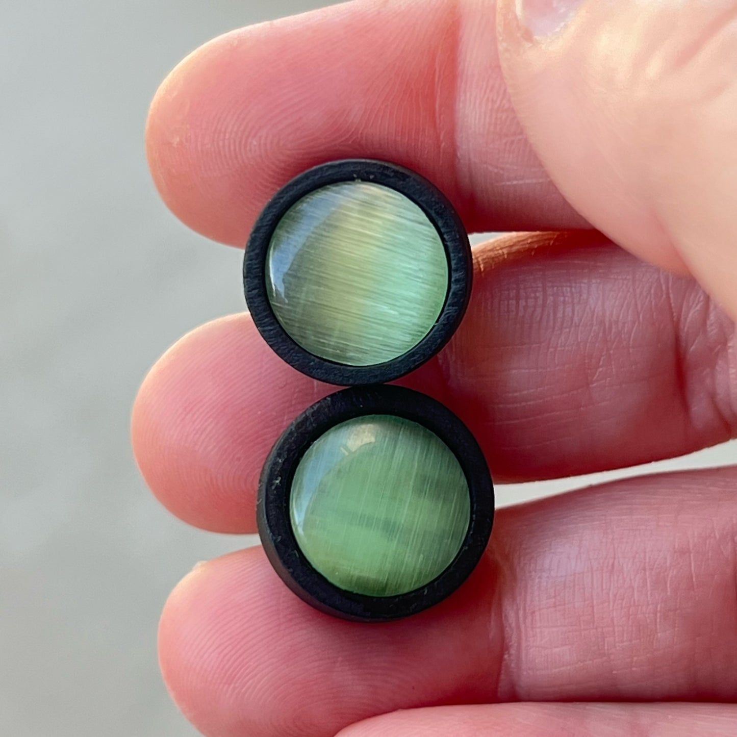 Green Glass Black Wood Unisex Stud Earrings - Stylish & Versatile Accessories