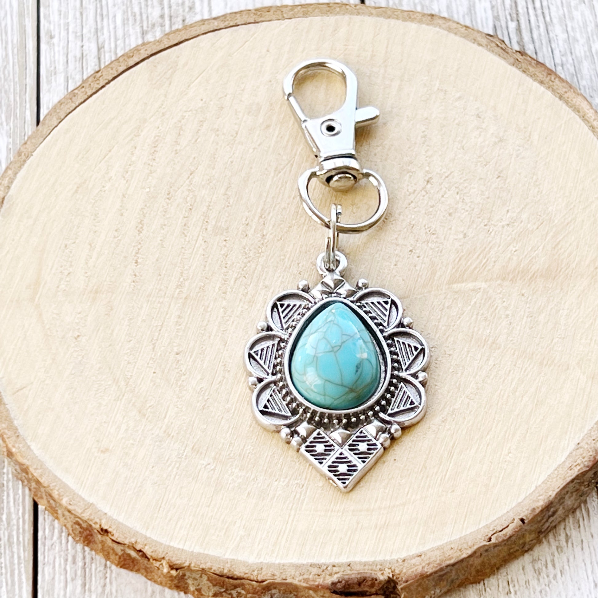 Turquoise Western Zipper Pull Handbag Charm