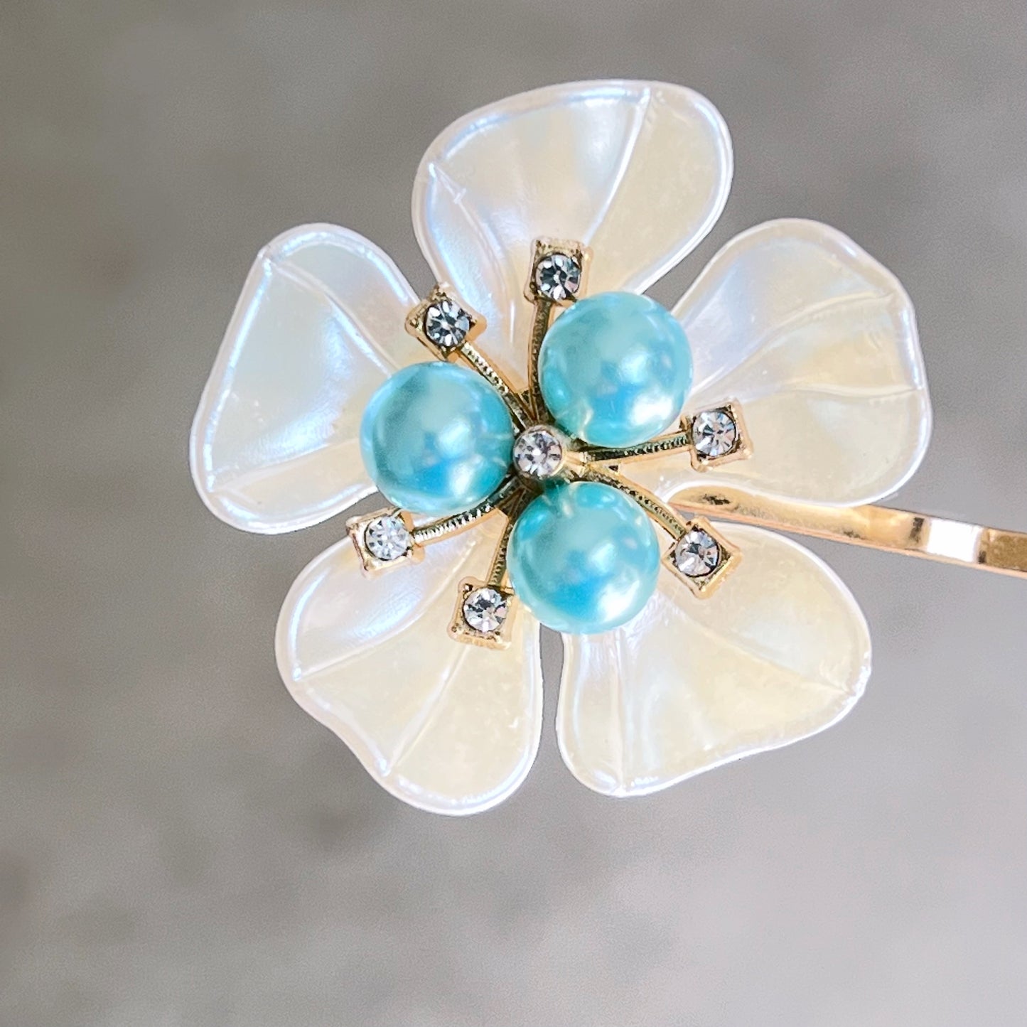 Blue Pearl Hair Pins Set - Wedding Hair Jewelry for Bride | White Floral & Rhinestone Bobby Pins for Elegant Hairstyles